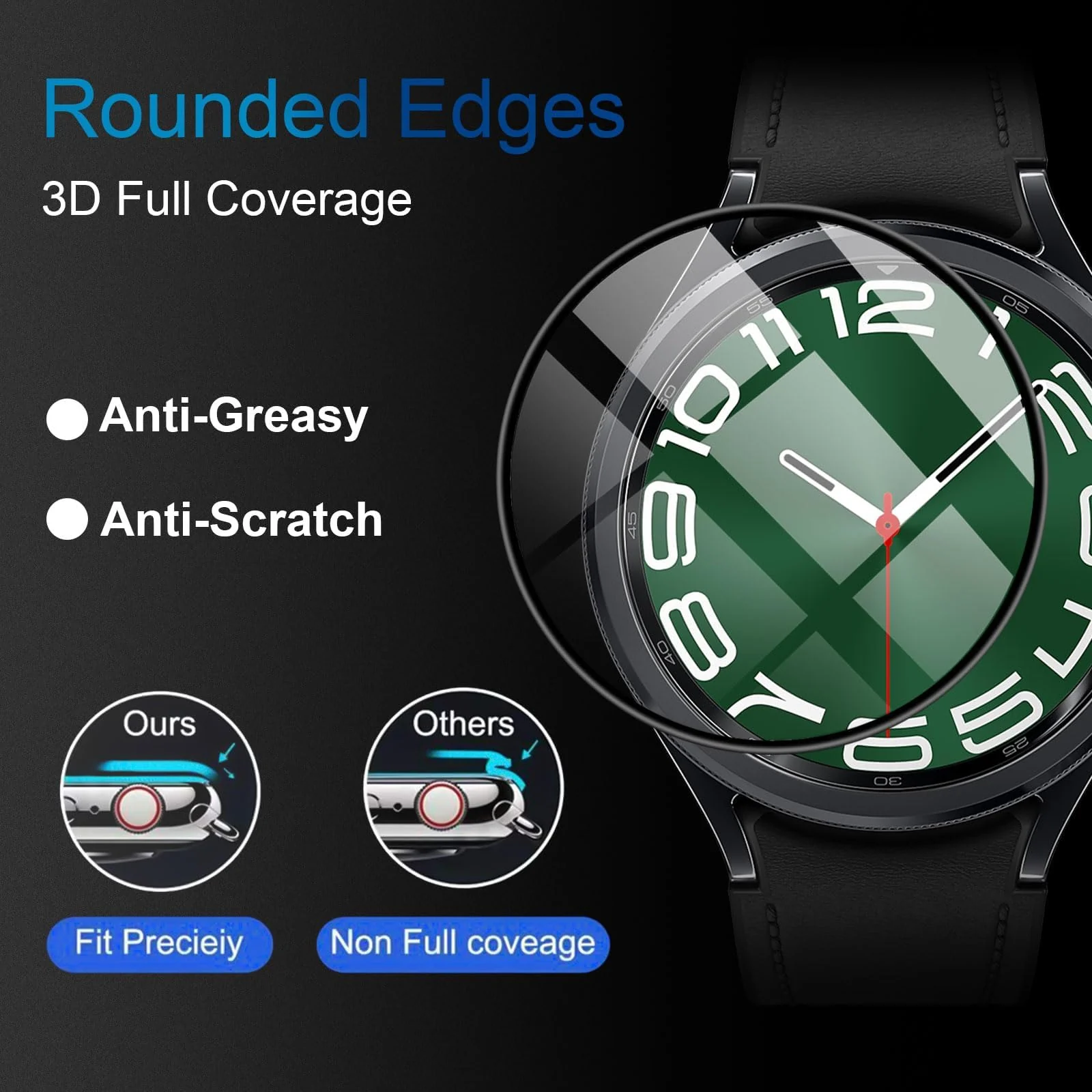 DL3 Mobilak Screen Protector For Samsung Galaxy Watch 6 Classic 47mm, 3D Curved Soft Edge Protective Film [Anti-Scratch] [Bubble Free] [Ultra Shatterproof] [High Sensitive] (Not Glass) - Black