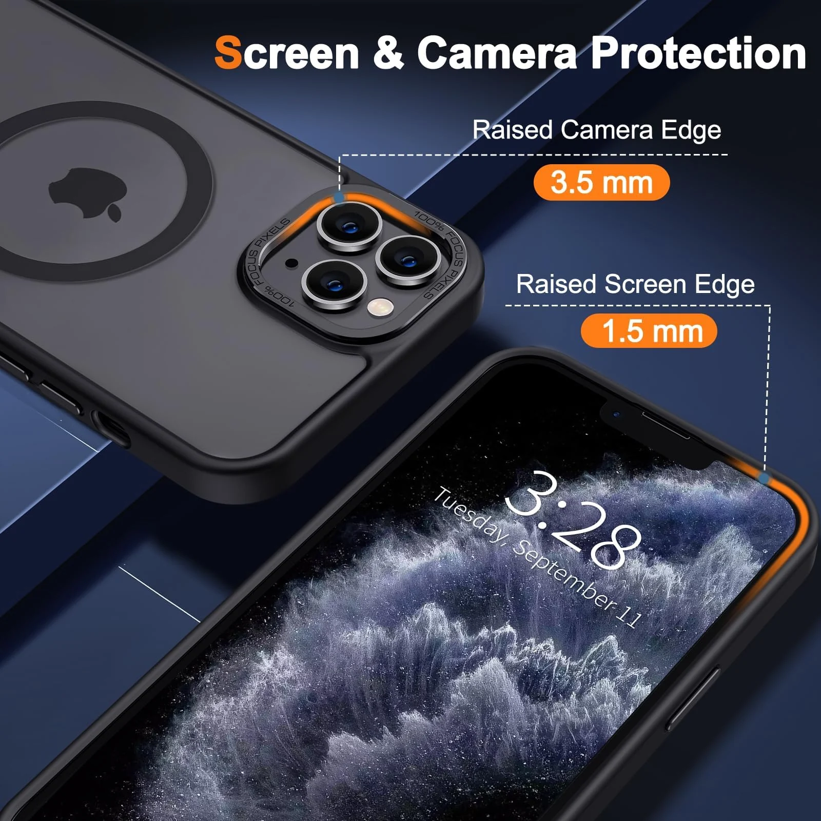 DL3 Mobilak Translucent Matte Case for iPhone 11 Pro Max 6.5-Inch, Compatible with MagSafe accessories, Supports wireless charging, Built-in magnetic car-mount support - Black