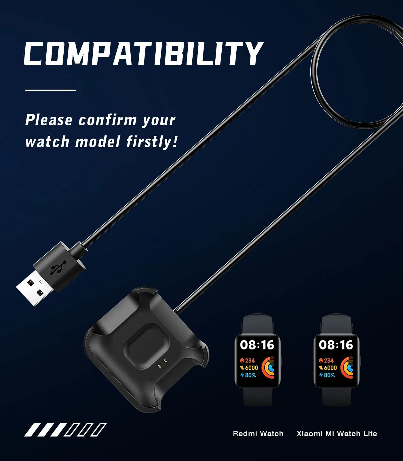 DL3 Mobilak Charger Compatible with Xiaomi Mi Watch Lite/Redmi Watch, Portable Charging Dock with USB Cable Cord 1M - Black