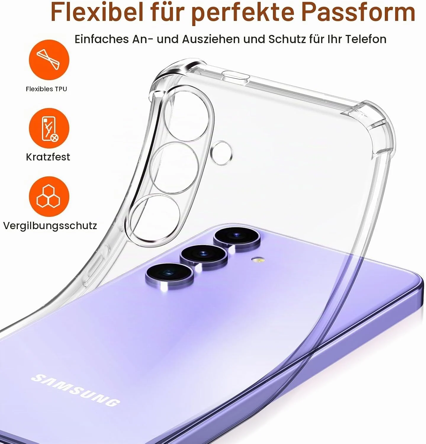 DL3 MOBILAK Anti-Shock Transparent TPU Phone Case for Samsung Galaxy S24 5G, Clear