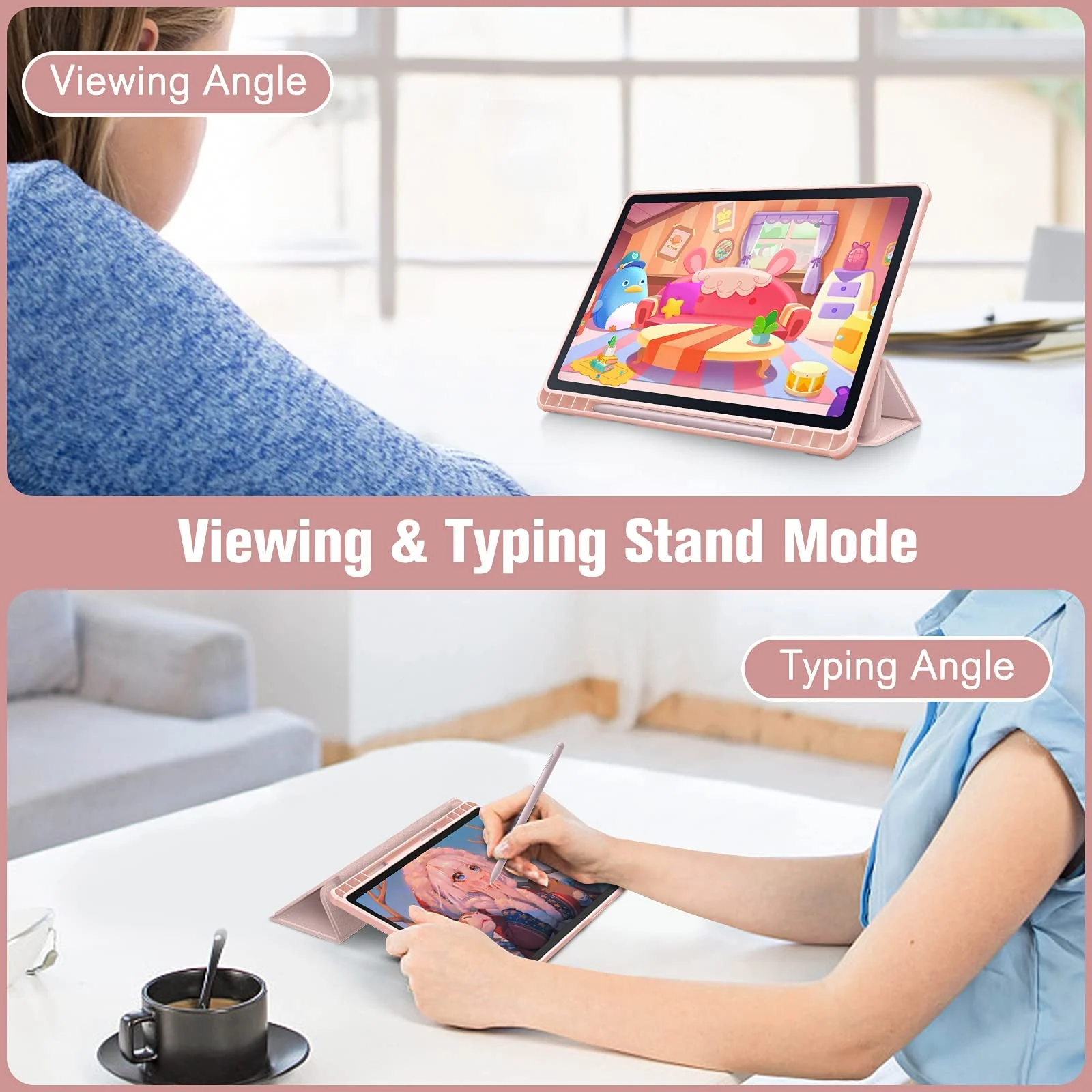DL3 Mobilak Hybrid Slim Case for Samsung Galaxy Tab S6 Lite 10.4'' 2020 Model SM-P610 (Wi-Fi) SM-P615 (LTE) with S Pen Holder, Cover with Clear Transparent Back Shell, Auto Wake/Sleep - Rose Gold