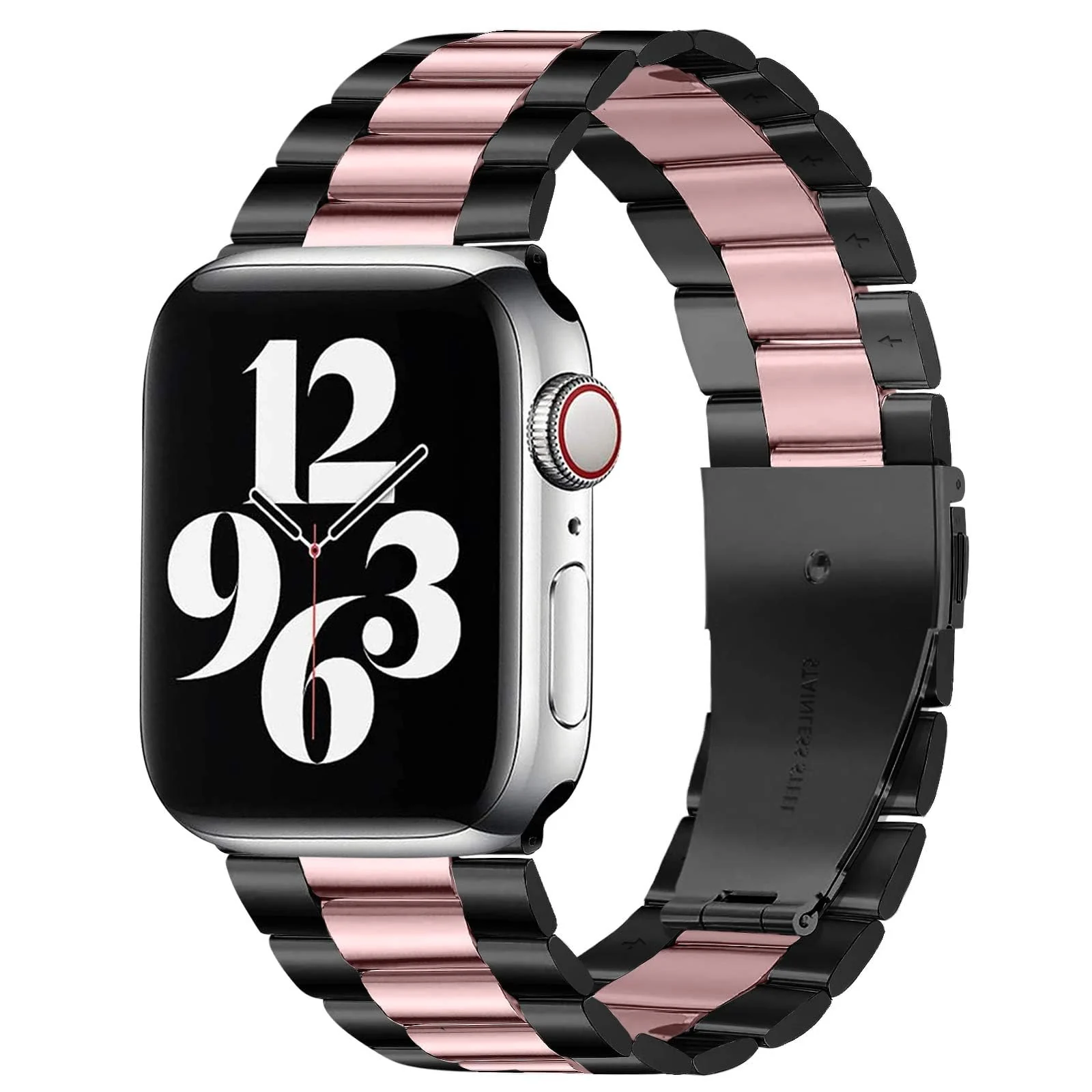 DL3 Mobilak Stainless Steel Band with Case Compatible with Apple Watch Band 45mm Series 9/8/7, Men Woman Business Strap with Protective Bumper Cover for iWatch Series 7/8/9 45mm - Black Pink