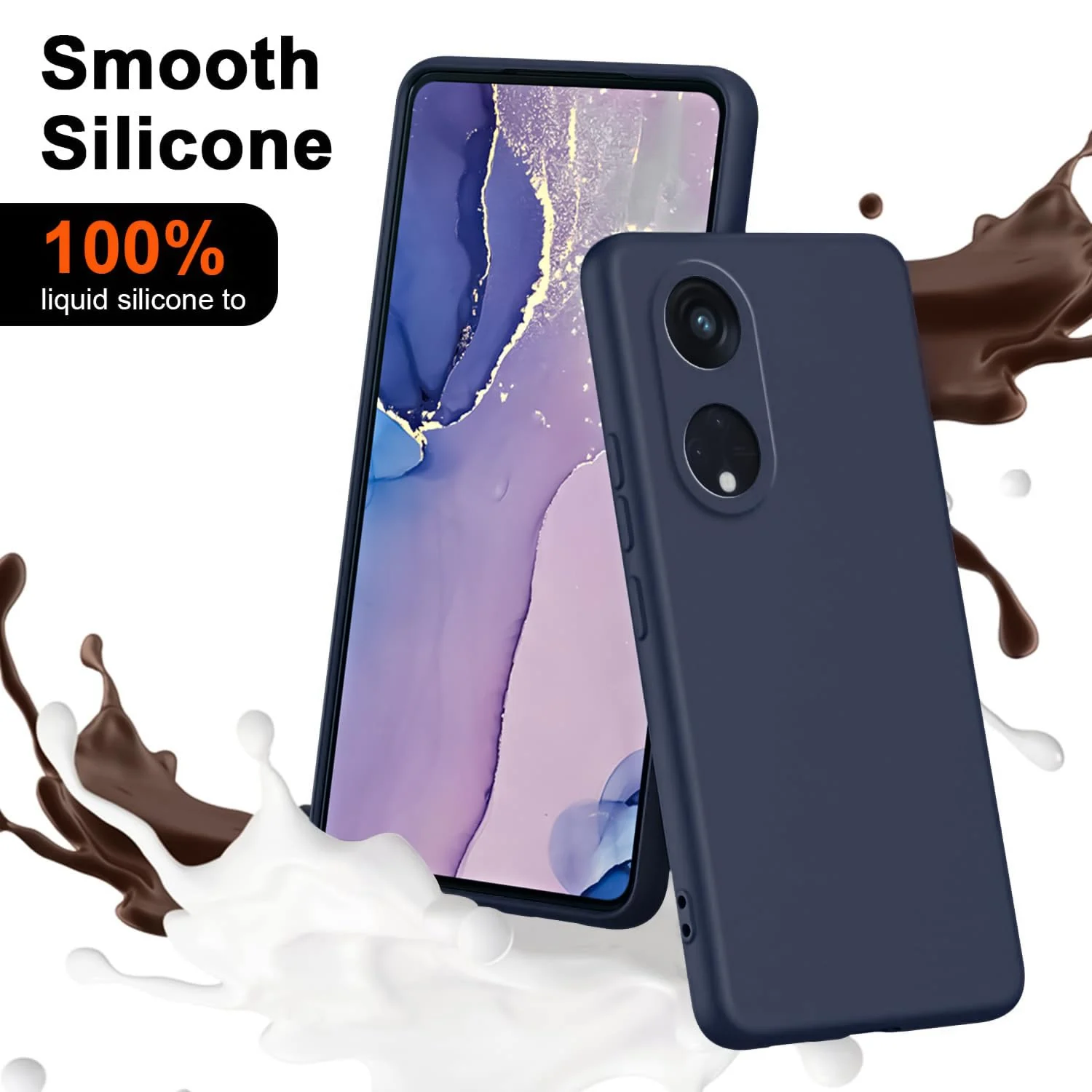 DL3 Mobilak Liquid Silicone Protective Case for OPPO Reno 8T 5G / OPPO A1 Pro with Microfiber Lining and Shockproof Design - Midnight Blue