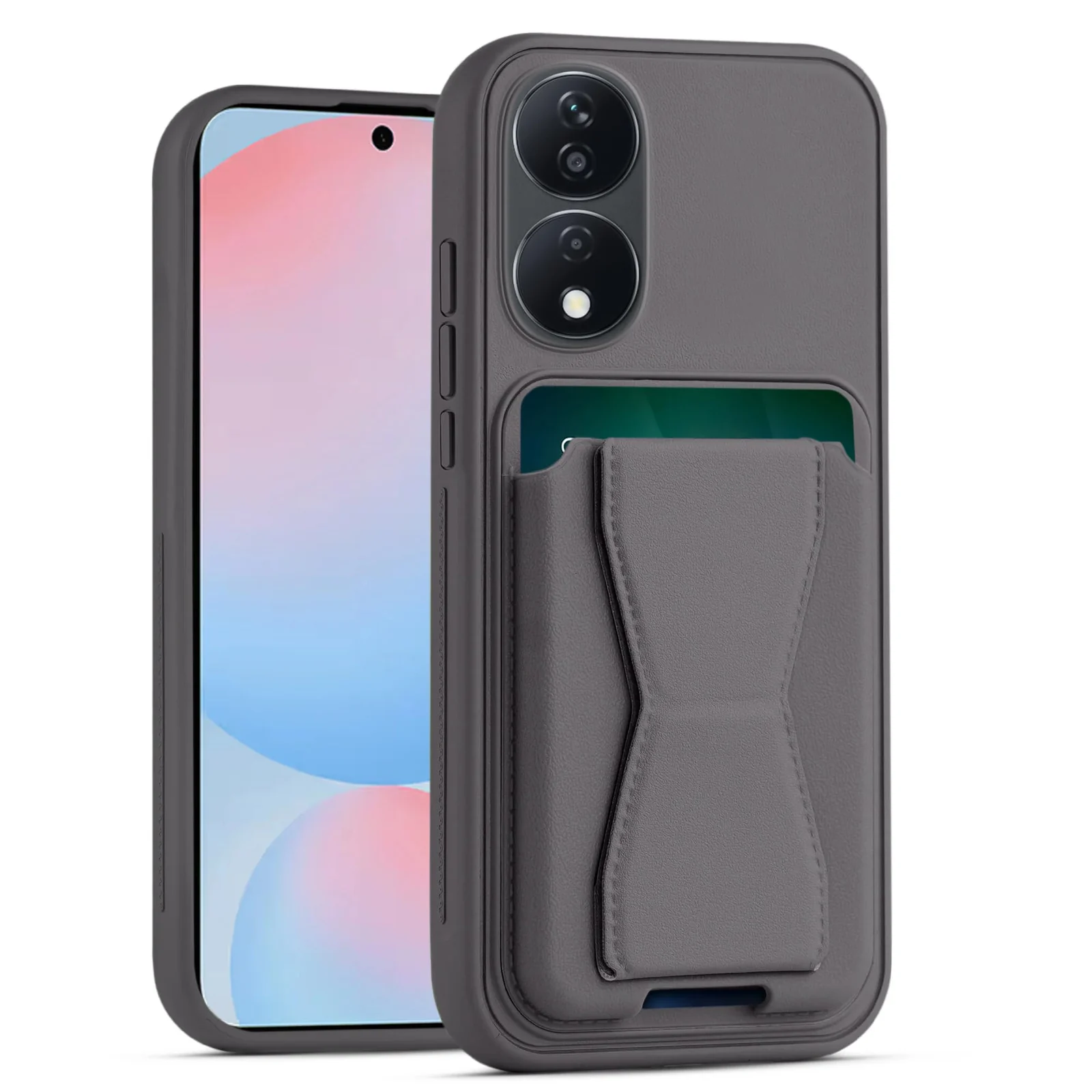 Dl3 Mobilak Leather Wallet Case Compatible with Honor X7B, Leather Back Cover With TPU Frame, Shockproof Protective Phone Case with Card Holder Stand (Gray)