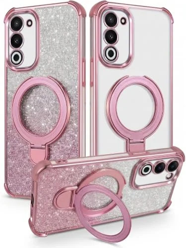 MOBIGON Glitter Phone Case with Magnetic Ring Stand for OPPO A5 4G, Pink