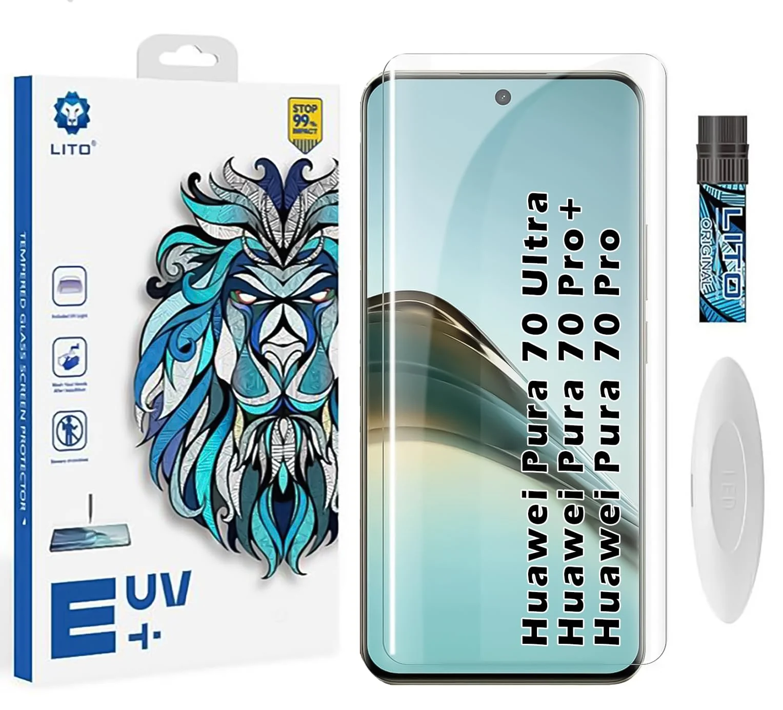 DL3 Mobilak Li-to Screen Protector Huawei Pura 70 Ultra/Huawei Pura 70 Pro/Pura 70 Pro+ [Liquid UV Tempered Glass] Full Screen adhesive [Sensitive Touch][Fingerprint Sensor Compatible] HD - Clear