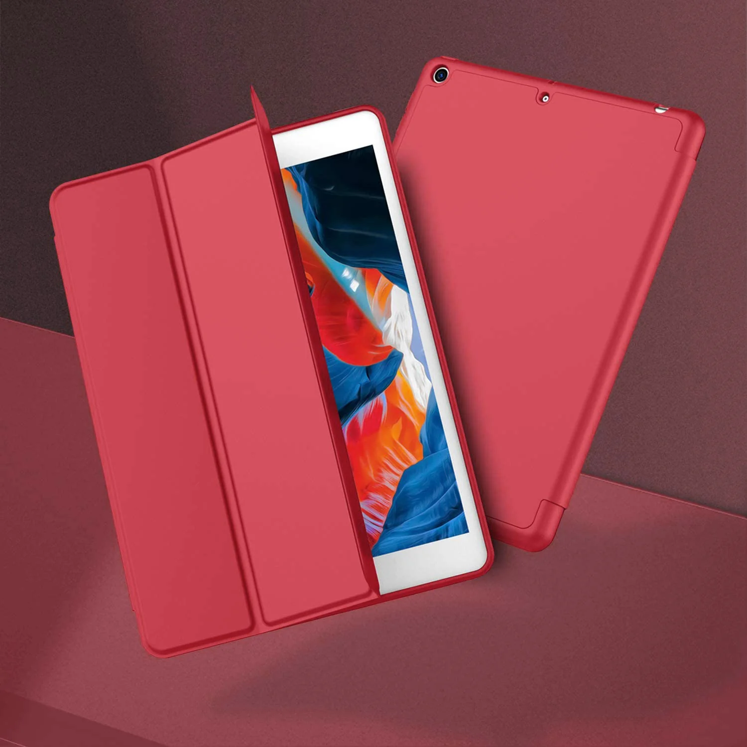 DL3 Mobilak Smart Case for Samsung Galaxy Tab A 10.1 2019, ONLY Fit (SM-T510/T515/T517) with Pencil Holder, Soft TPU Smart Stand Back Cover Auto Wake/Sleep Feature - Red
