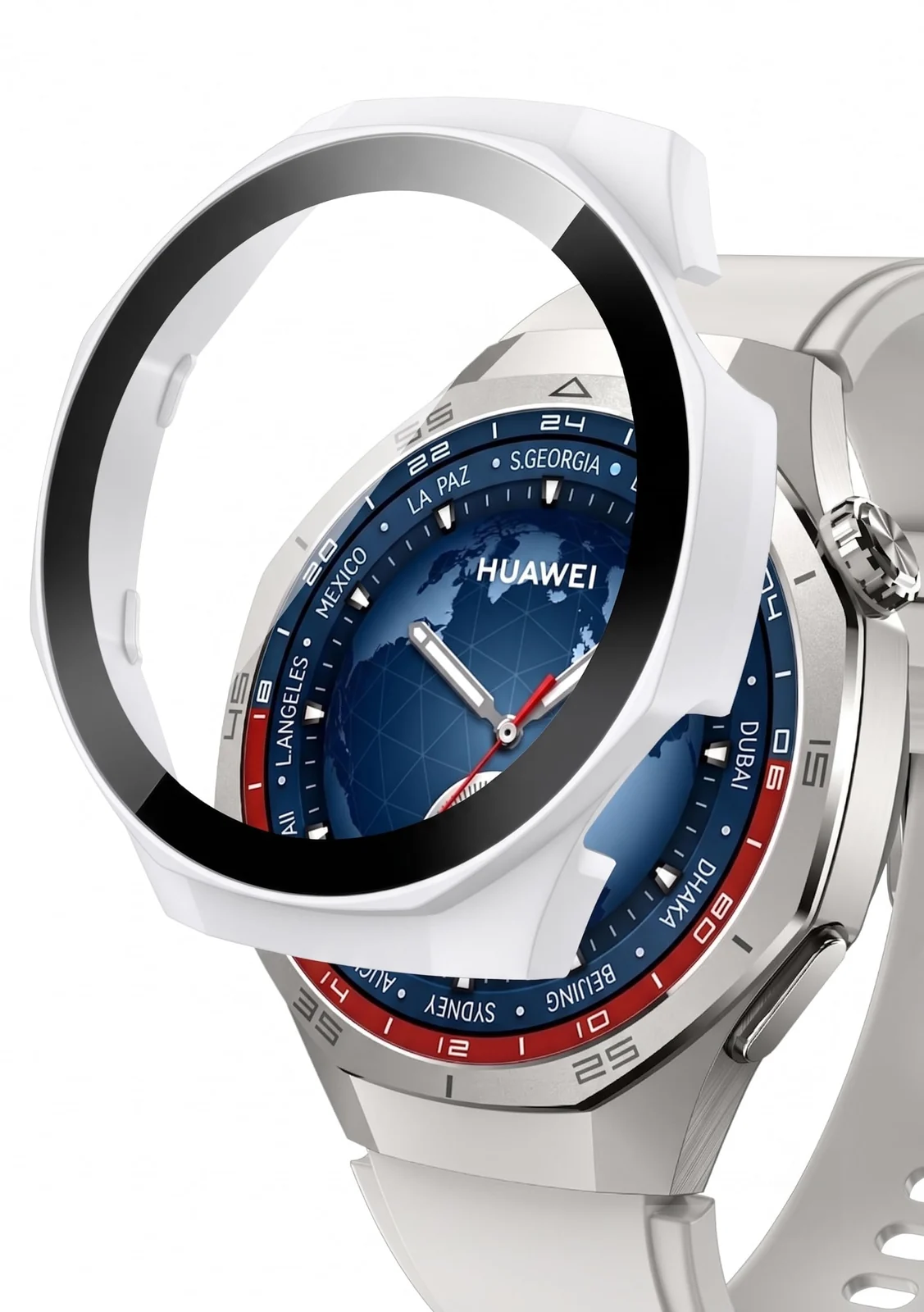 DL3 MOBILAK Full-Coverage Watch Case with Tempered Glass for Huawei Watch GT 5 Pro 46 mm, White