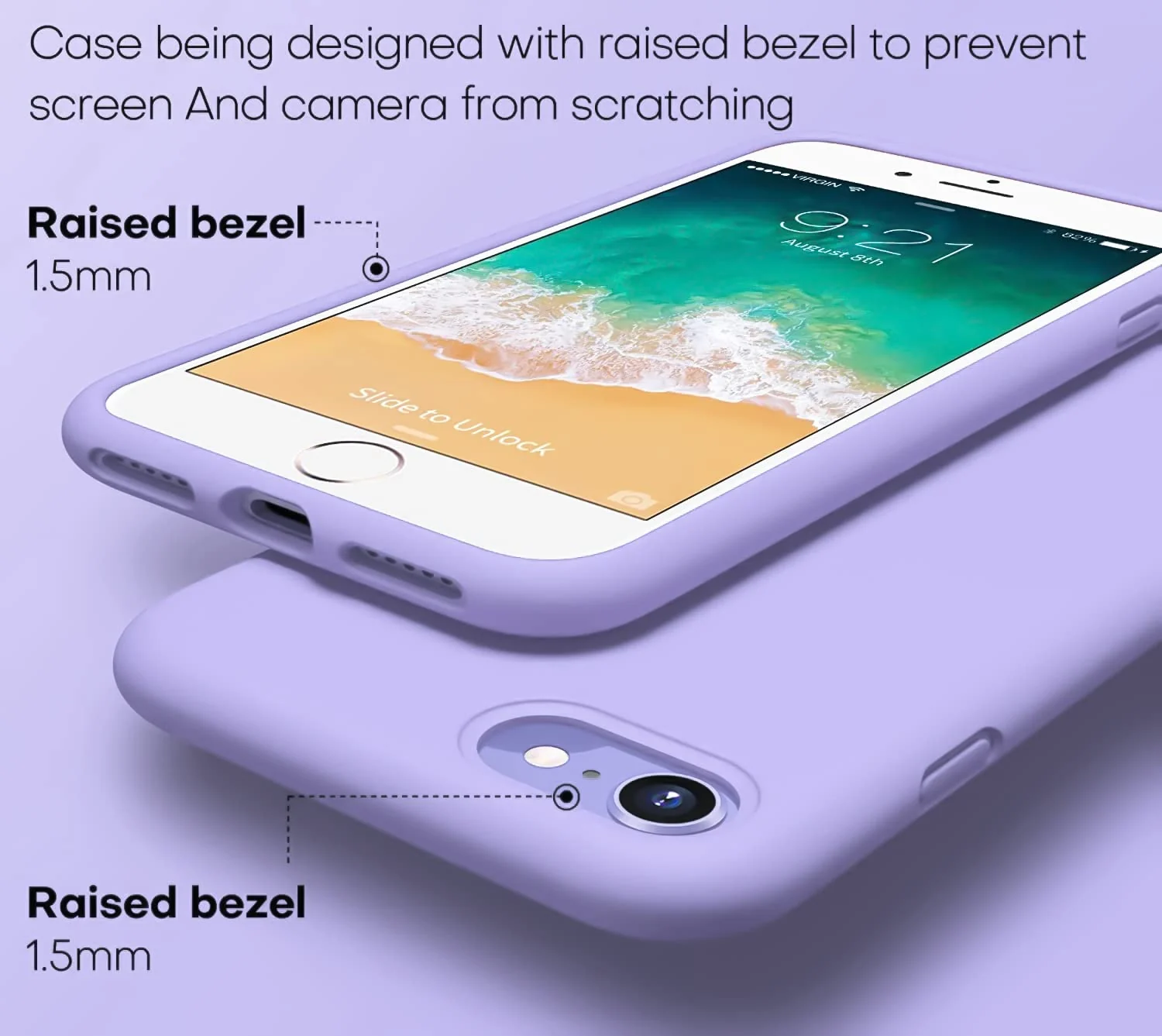 DL3 Mobilak Liquid Silicone Protective Case with Soft Microfiber Lining for iPhone SE 2022, SE 2020, iPhone 7, iPhone 8 - Light Purple