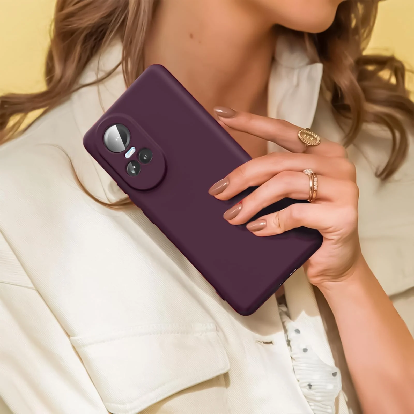DL3 Mobilak Liquid Silicone Protective Case with Soft Microfiber Lining with Full Camera Protection for OPPO Reno 10 5G / OPPO Reno 10 Pro 5G - Wine Red