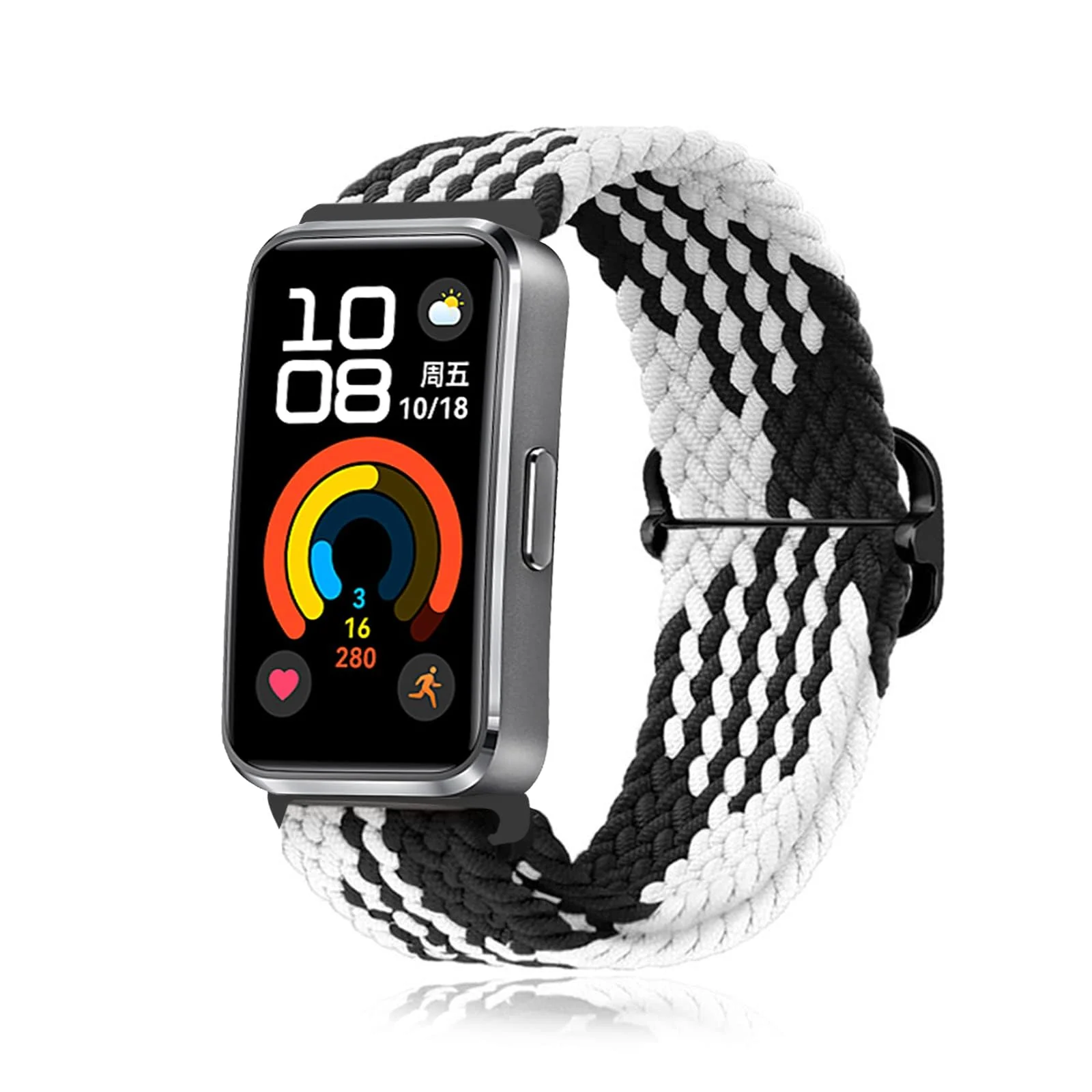 DL3 Mobilak Dl3 Mobailk Braided Bracelet Compatible with Huawei Band 10/Huawei Band 9/Huawei Band 8 for Men and Women, Braided Adjustable Elastic Nylon Sport Replacement Watch Strap - Black White
