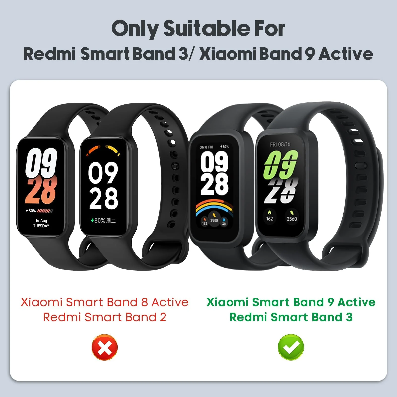 DL3 Mobilak Compatible with Xiaomi Smart Band 9 Active/Xiaomi Redmi Smart Band 3 Replacement Silicone Wrist Strap Bracelet Band Soft And Durable Watch Accessories - Green