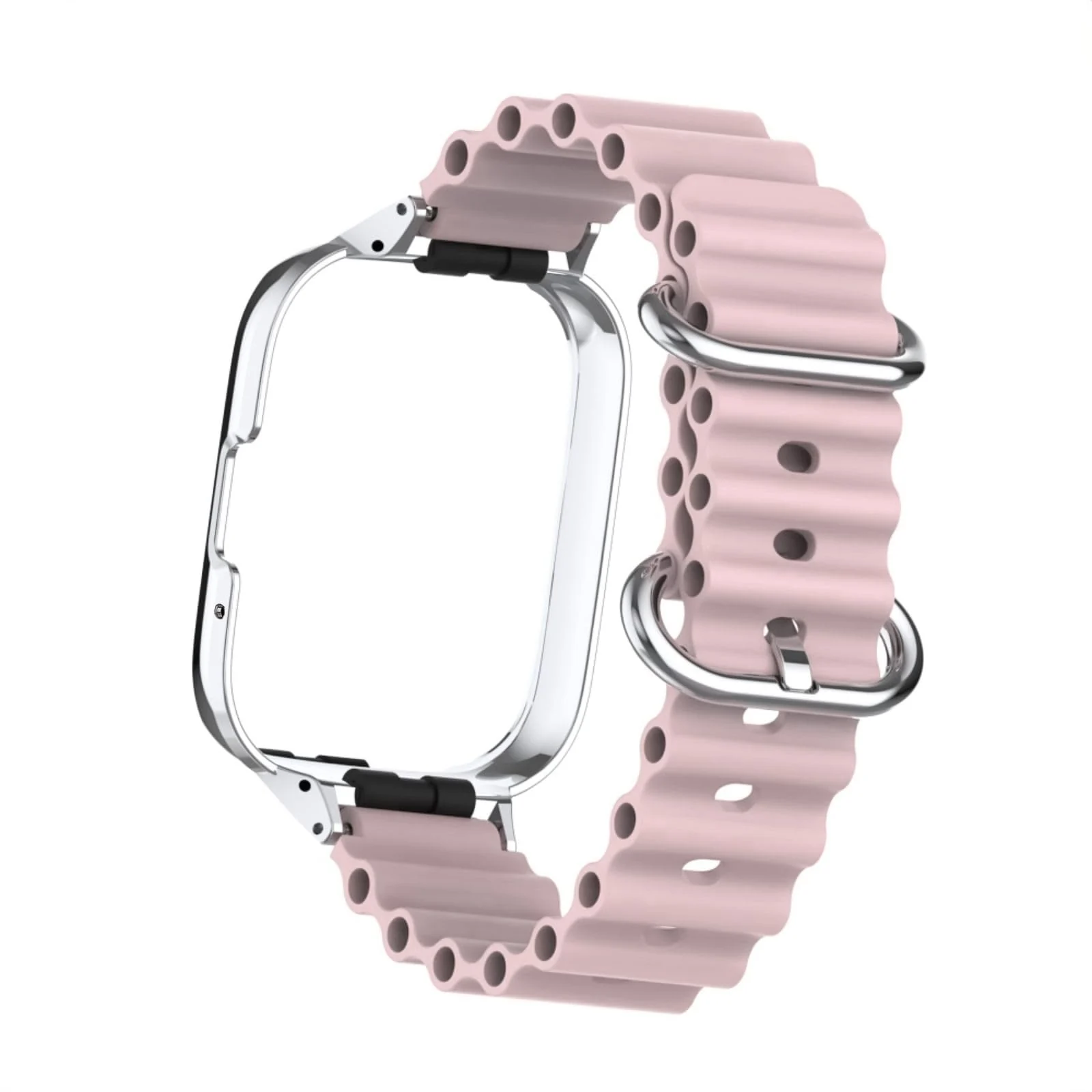 DL3 Mobilak Ocean Strap Compatible with Xiaomi Redmi Watch 3 Lite/Redmi Watch 3 Active, Adjustable Silicone Strap with Metal Buckle, Band With Frame Metal Women Men Replacement Strap - Pink