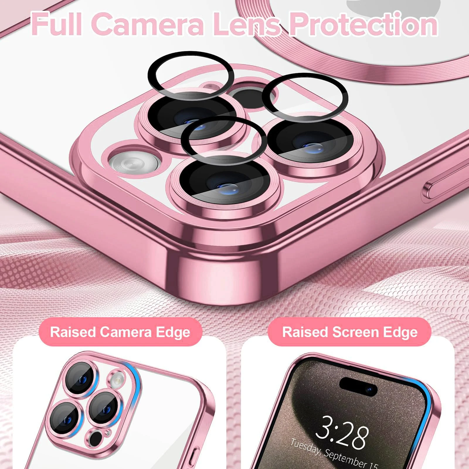 DL3 MOBILAK MagSafe Phone Case with Camera Lens Protector for Apple iPhone 13 Pro, Rose Gold