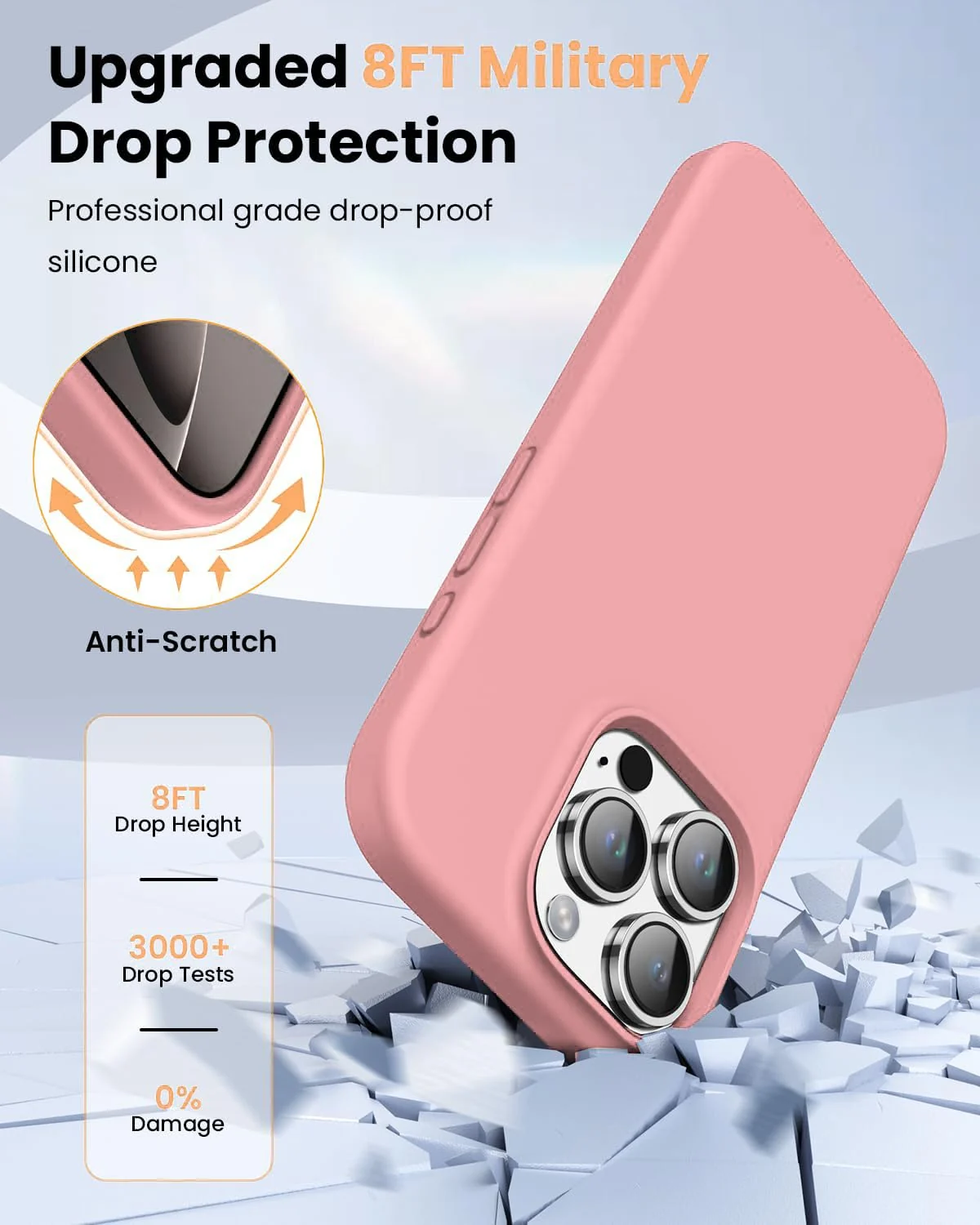 DL3 Mobilak Liquid Silicone Case for iPhone 16 Pro 6.3-inch, Supports wireless charging, Shock-absorbing protection, Scratch-resistant surface - Pastel Pink