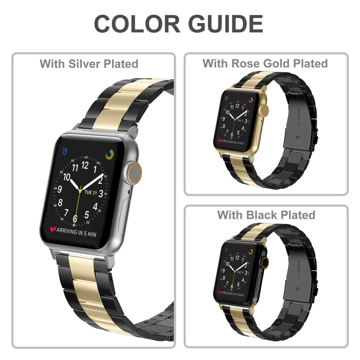 DL3 Mobilak Stainless Steel Band with Case Compatible with Apple Watch Band 45mm Series 9/8/7, Men Woman Business Strap with Protective Bumper Cover for iWatch Series 7/8/9 45mm - Black Gold