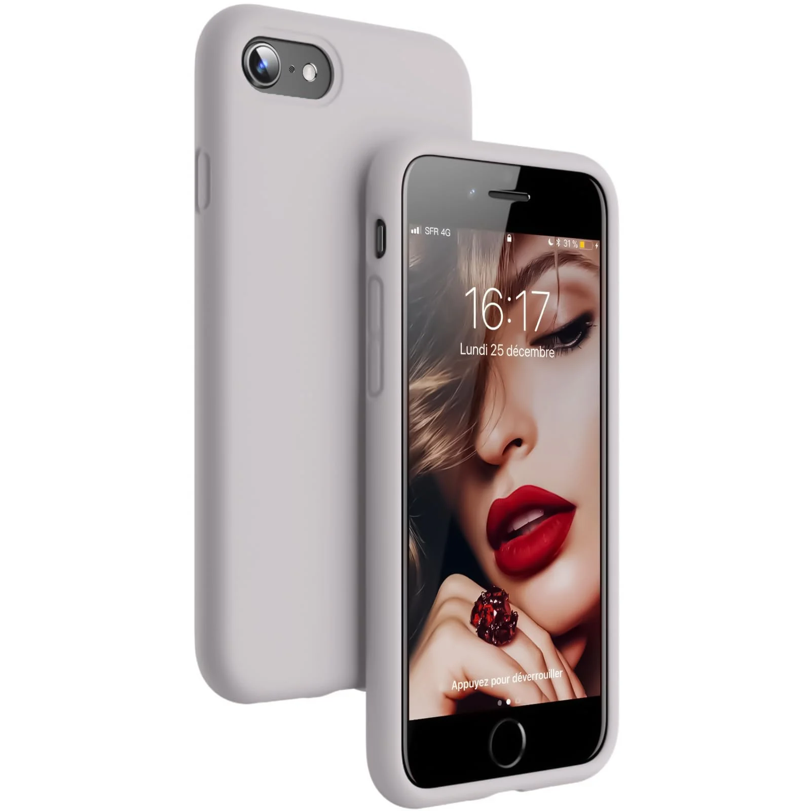 DL3 Mobilak Liquid Silicone Protective Case for iPhone SE 2022, SE 2020, iPhone 7, iPhone 8 with Camera Protection and Microfiber Lining - A Stone