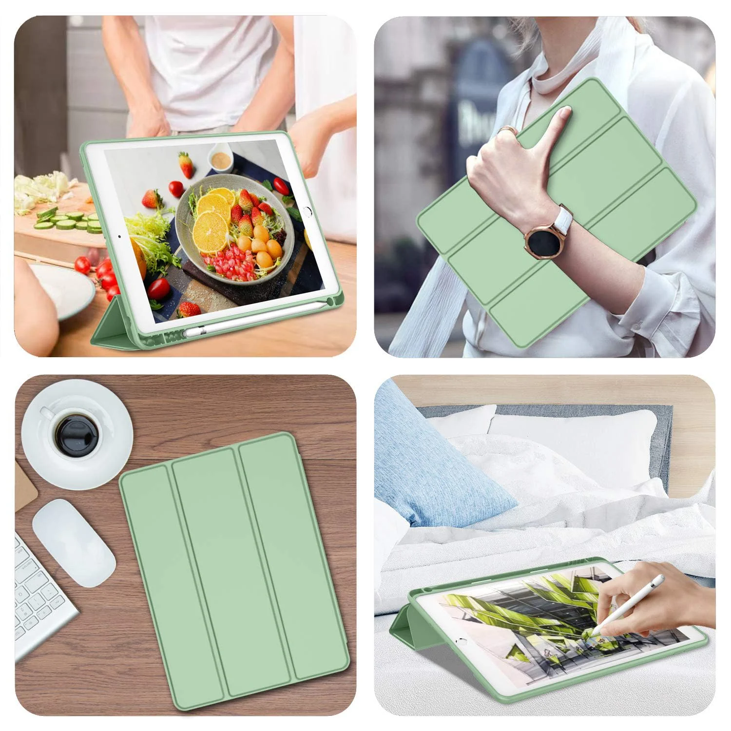 DL3 Mobilak Case For iPad 9.7-inch, (2018/2017), iPad Pro 9.7 Inch 2016, iPad Air 2nd/1st Smart Cover with Pencil Holder and Soft Silicone Back, Full Body Protection, Auto Wake/Sleep - Mint Green