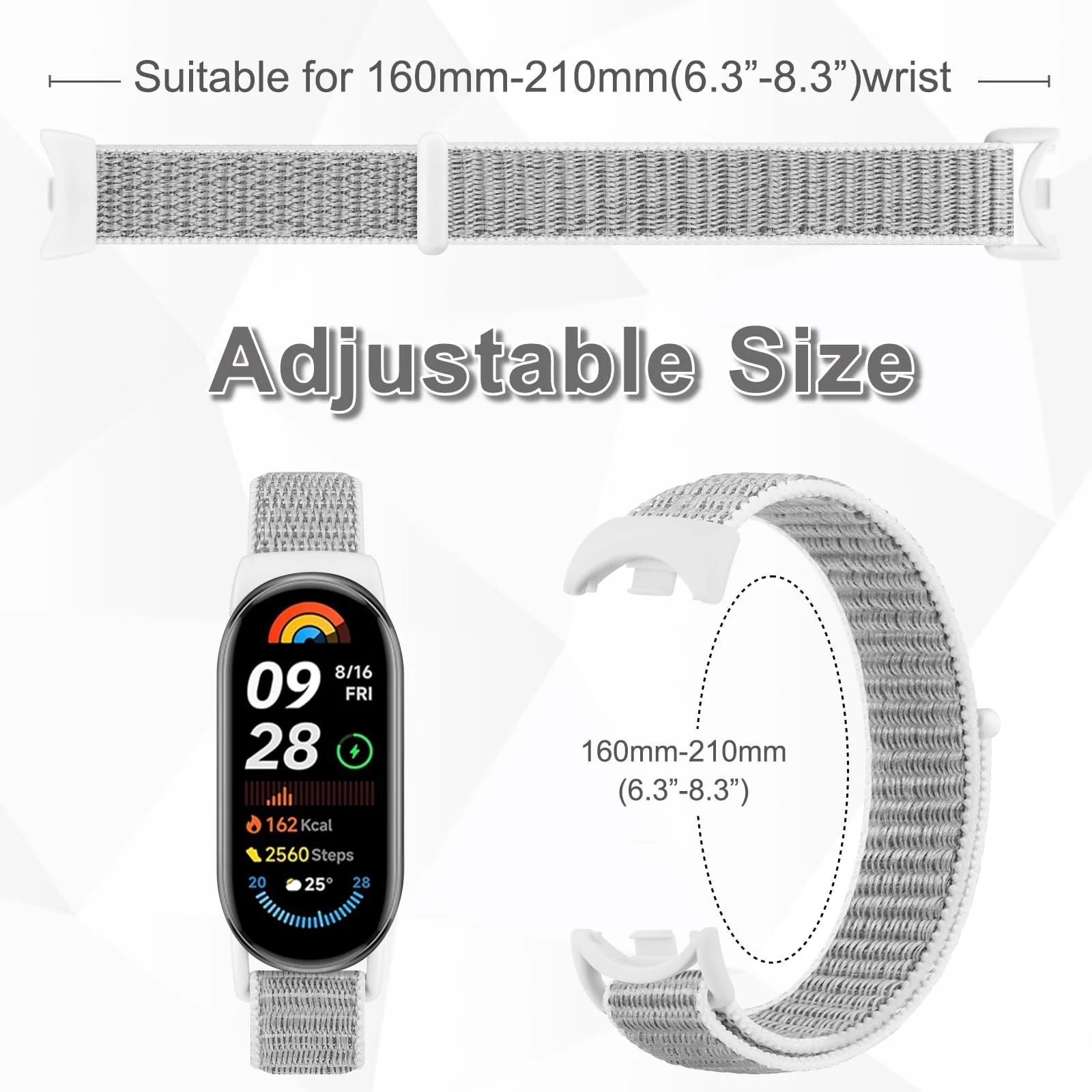 DL3 Mobilak Nylon Sport Band Compatible with Xiaomi Mi Band 10/9/8 for Women Men, Soft Adjustable Breathable Sport Loop Watch Strap Replacement Wristband for Xiaomi Smart Band 8/9/10 - Seashell