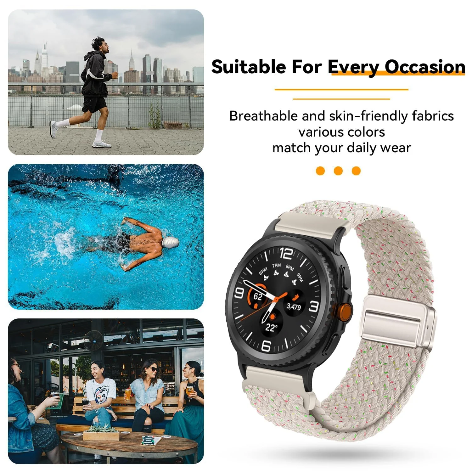 DL3 Mobilak 22mm Magnetic Band for Redmi Watch 5 Active/5 Lite/Samsung Galaxy Watch 3 45mm/Watch 46mm/Gear S3/Huawei watch GT6 GT5 46MM/GT2E/GT6 Pro/GT 5 Pro/Amazfit GTR 4, Braided Nylon Strap - Starlight Star