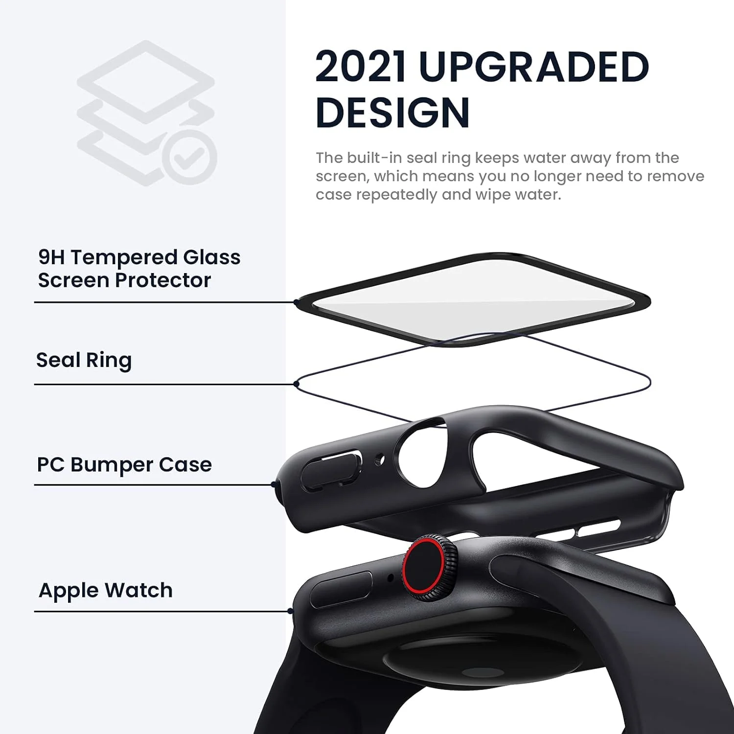 DL3 Mobilak Hard Case Designed for Apple Watch SE 6 5 4 40mm, Built-in 9H [HD Clear] Tempered Glass Screen Protector, [Full Protection] Slim Cover for iWatchSE 6 5 4 40mm - Black