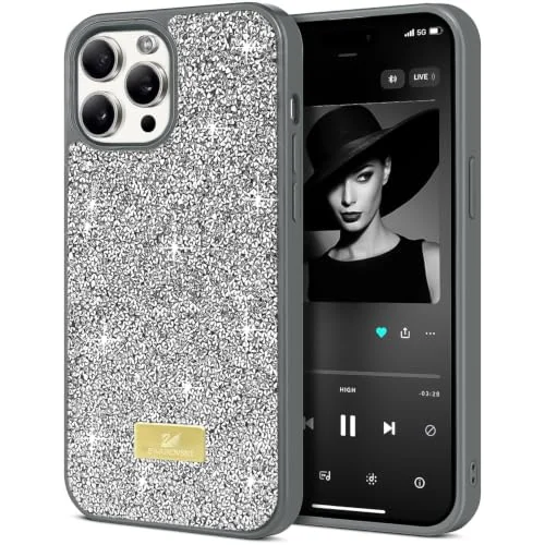 DL3 MOBILAK Case For iPhone 13 Pro Case Glitter, Sparkle Diamond Crystal Bling Case with Bling, Ultra Thin Lightweight Full Body Shockproof Anti-Scratch Protective Cover - Grey|Silver