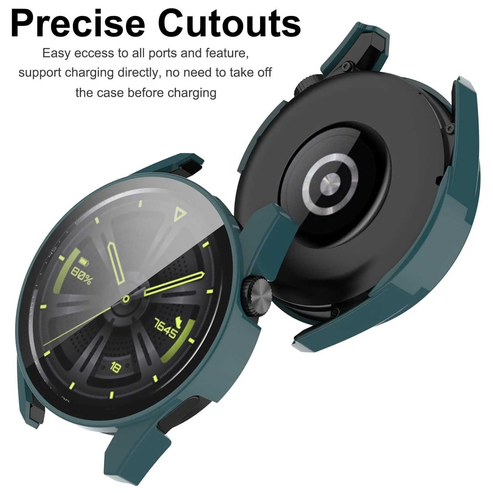 DL3 Mobilak Protective Case Compatible with Huawei Watch GT3 46mm 9H Hardness PC Case Bumper Full Slim Protective Cover with Tempered Glass For Huawei Watch GT 3 46mm - Green
