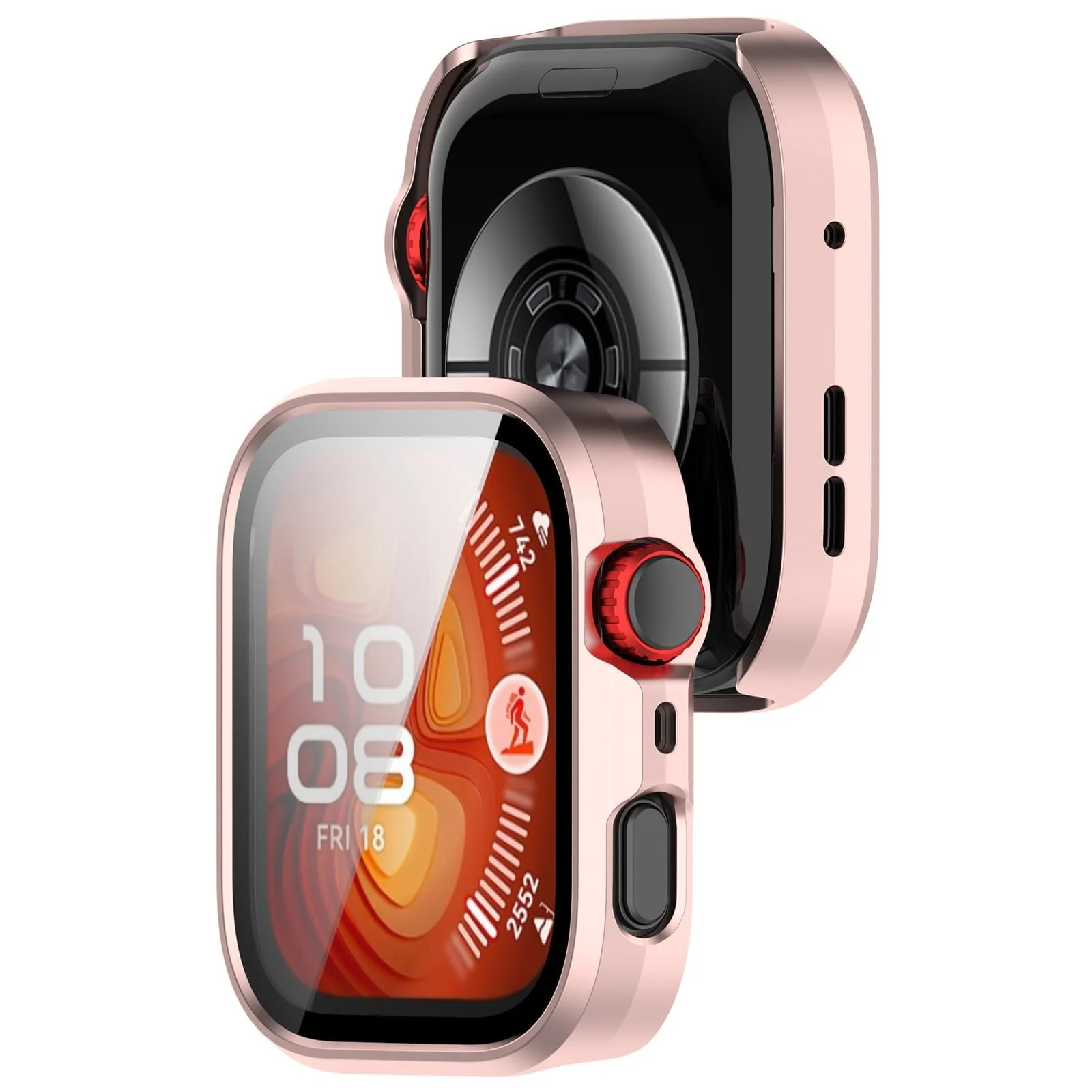 DL3 Mobilak Case Compatible with Huawei Watch Fit 4 Pro, Full Coverage Slim Hard Case Protective Bumper Built-in Tempered Glass Screen Protector Shell for Huawei Watch Fit 4 Pro - Rose Gold