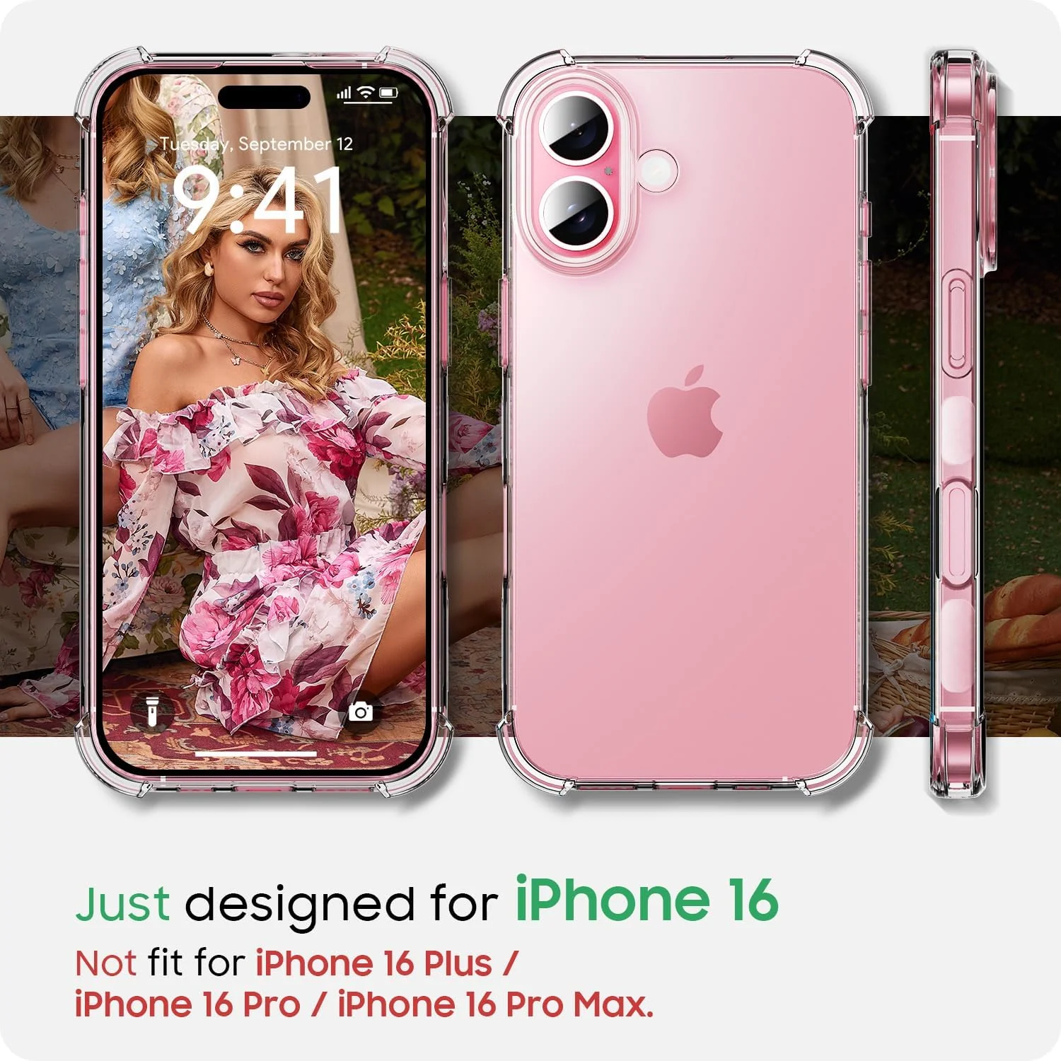 DL3 Mobilak Clear TPU Case for iPhone 16, Camera protection, Shock-absorbing protection, Non-slip grip - Clear