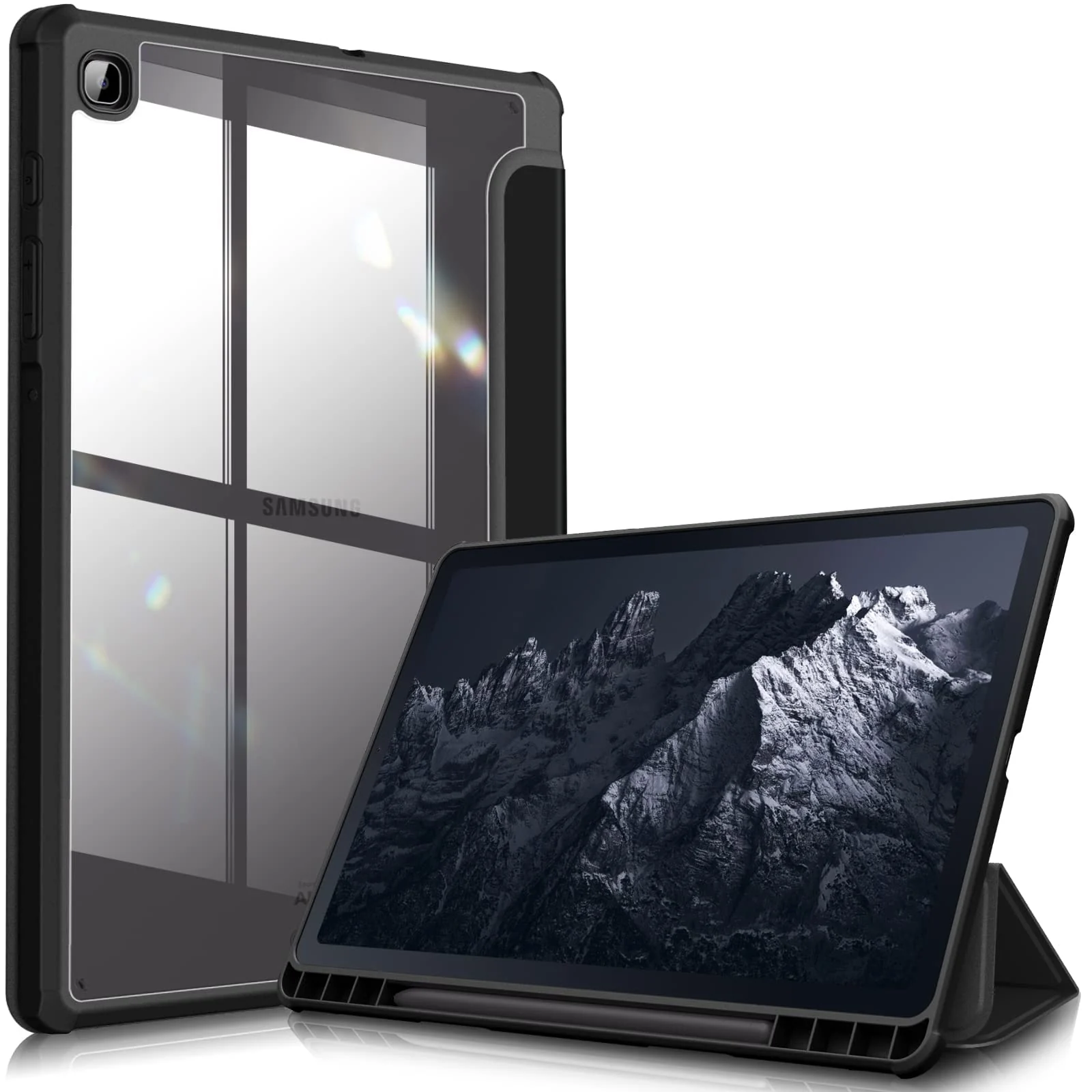 DL3 Mobilak Hybrid Slim Case for Samsung Galaxy Tab S6 Lite 10.4'' 2020 Model SM-P610 (Wi-Fi) SM-P615 (LTE) with S Pen Holder, Cover with Clear Transparent Back Shell, Auto Wake/Sleep - Black