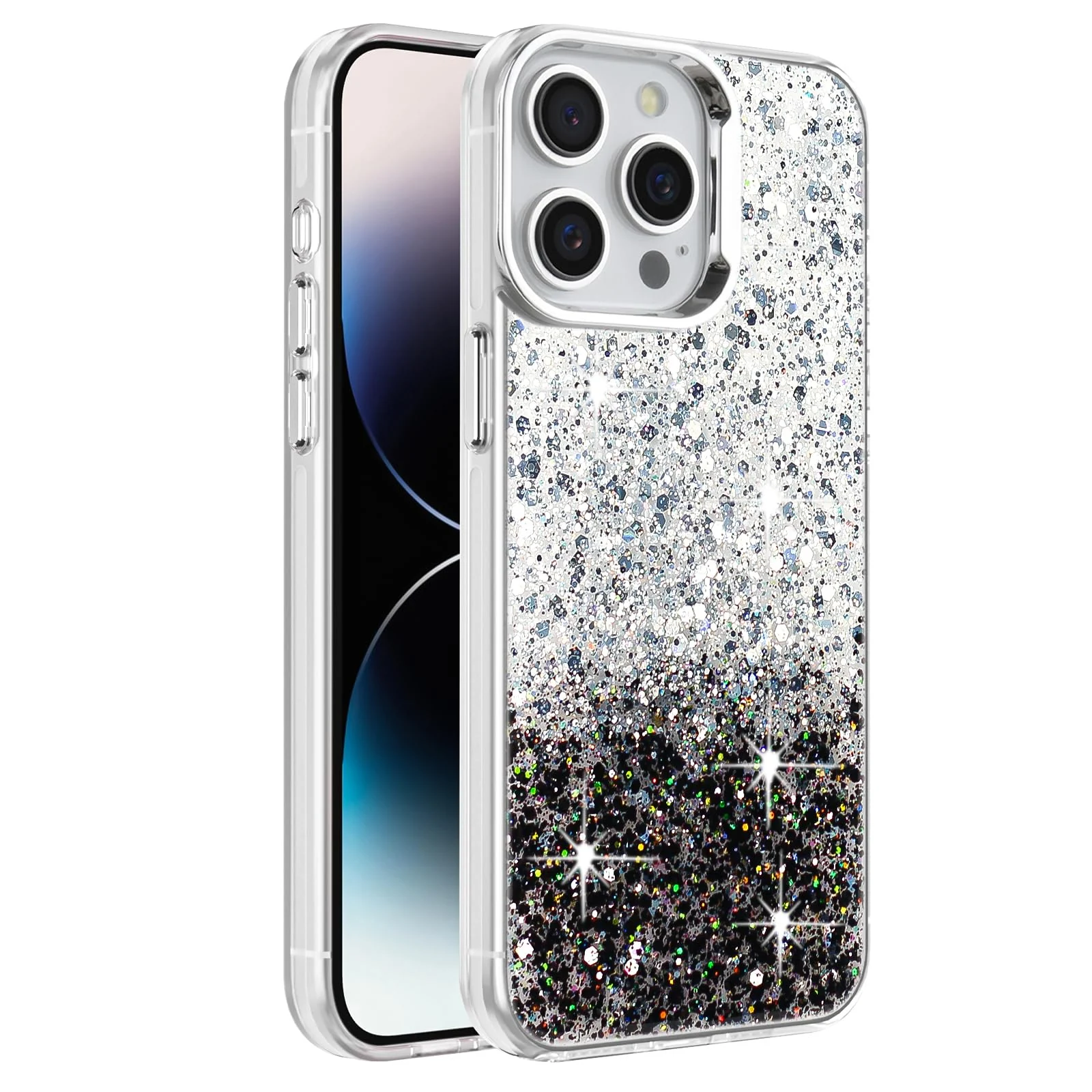 iPhone 15 Pro 6.1-Inch Case / Clear Glitter Bling Sparkly — DL3 Mobilak Glitter Protective Case for iPhone 15 Pro 6.1-Inch, Supports wireless charging, Camera protection, Shock-absorbing protection