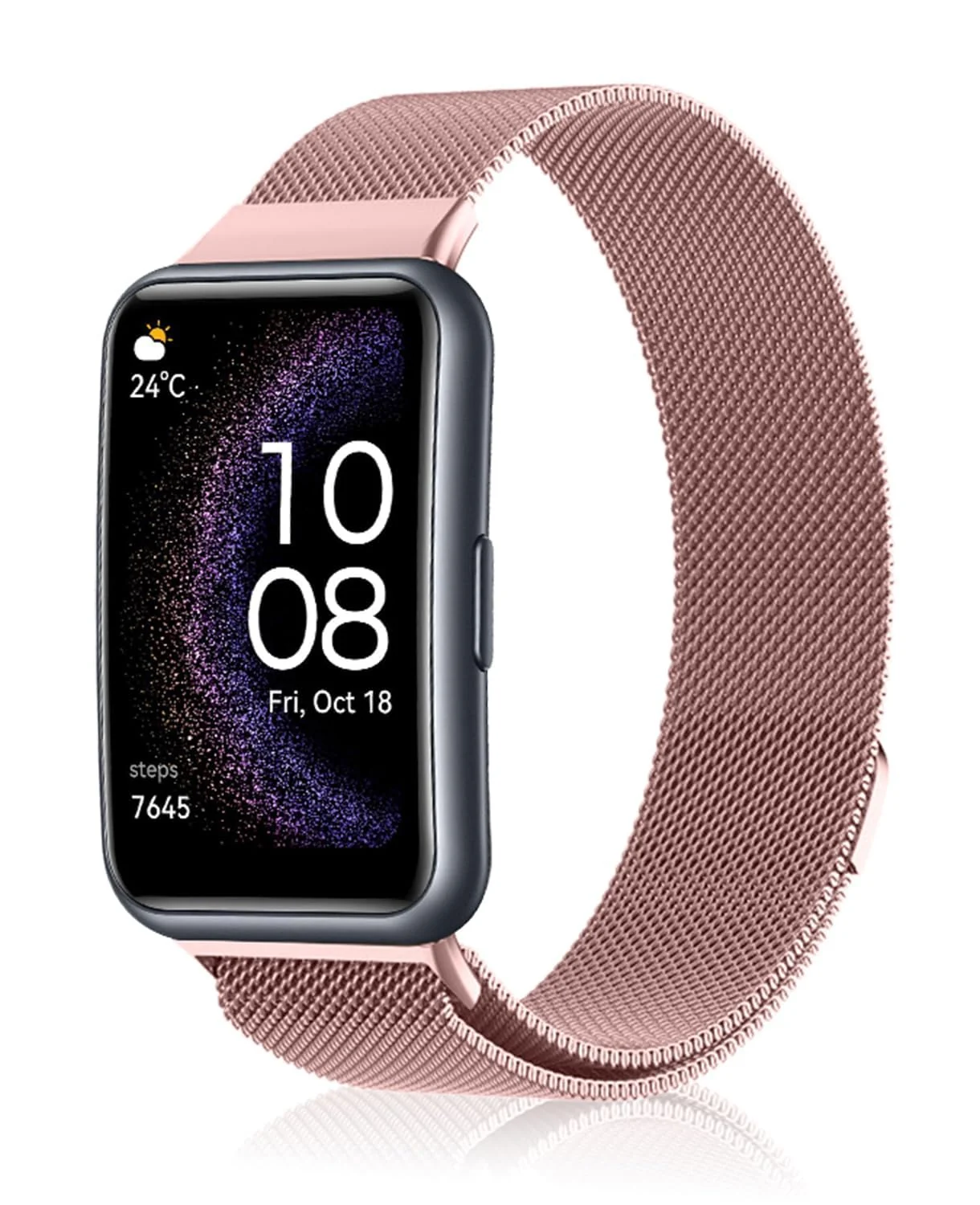 DL3 Mobilak Bracelet Compatible with Huawei Watch Fit 2, Stainless Steel Replacement Strap, Mesh Metal Watch Strap, Magnetic Adjustable Replacement Strap Compatible with Huawei Watch Fit2 - Pink