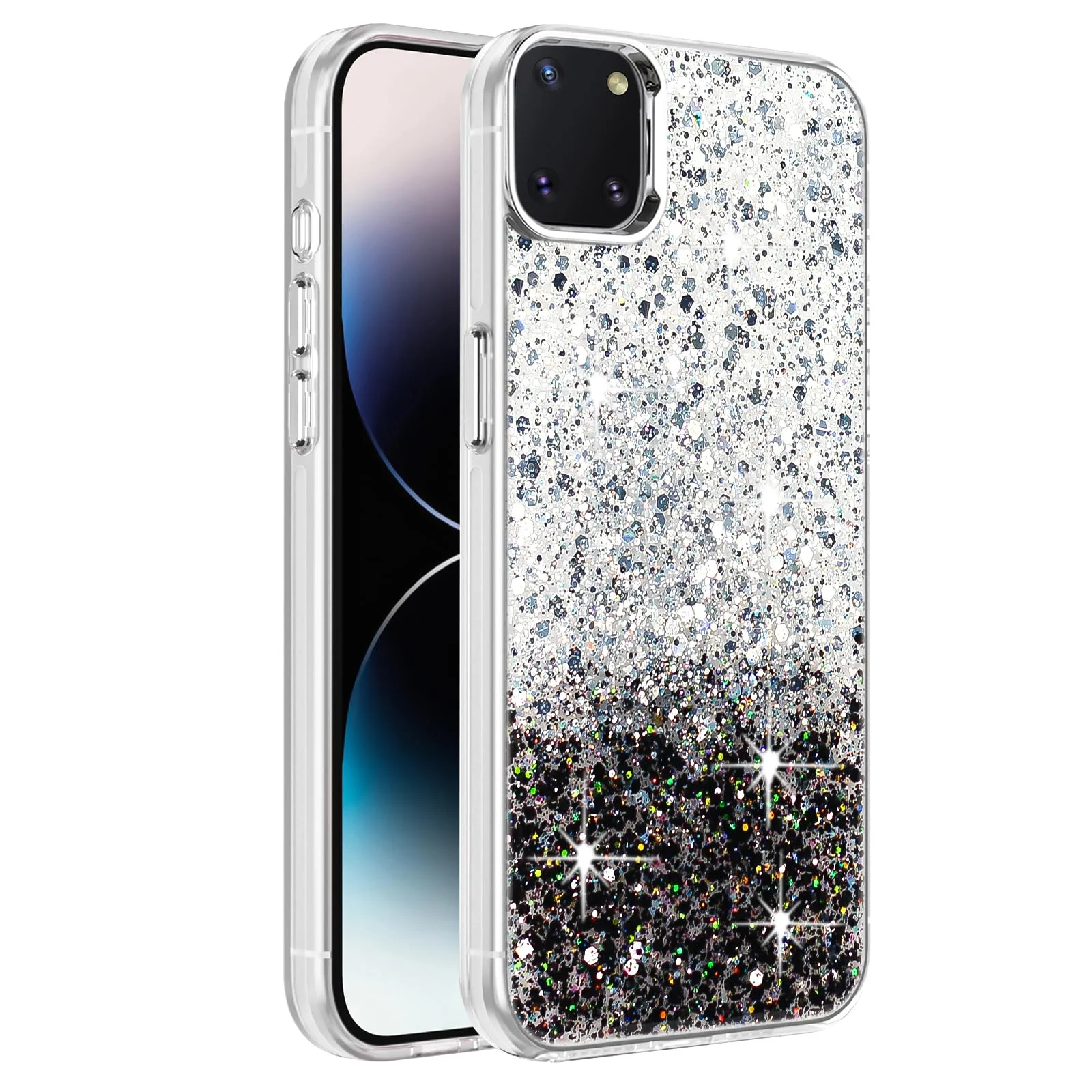 DL3 Mobilak Glitter Protective Case for Samsung Galaxy Note 10 Lite, Supports wireless charging, Camera protection, Shock-absorbing protection - White Black