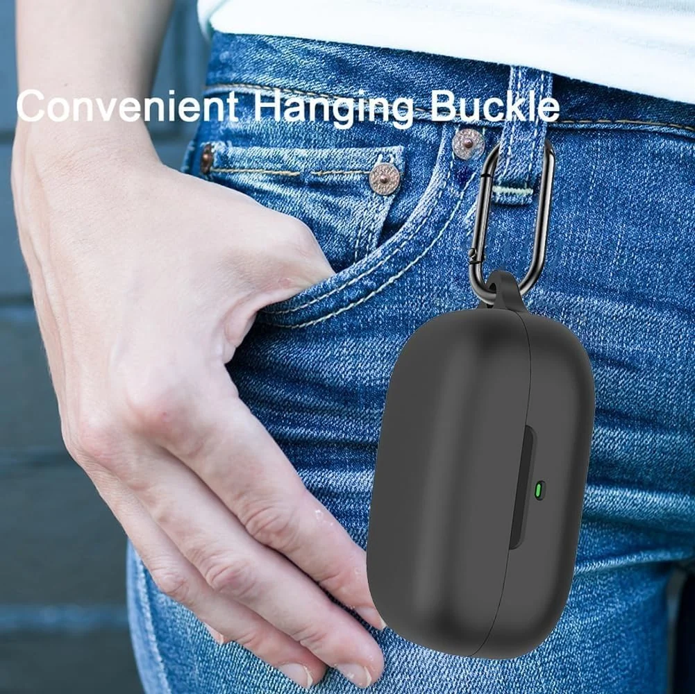DL3 Mobilak Compatible with Motorola Moto Buds/Moto Buds Buds+ Case Cover, Soft Silicone Shockproof Protective Case Wireless Earbuds with Carabiner, Front LED Visible - Black