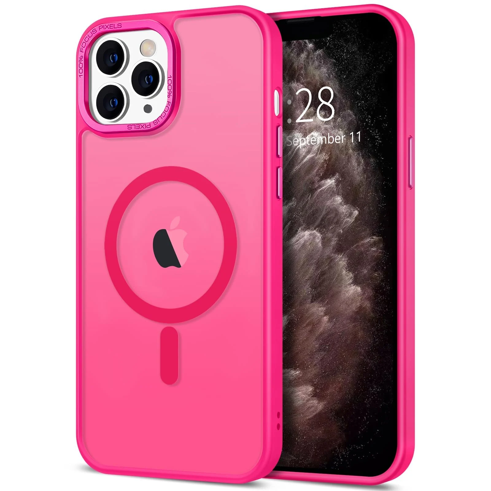 DL3 Mobilak Wallet Case with Card Slot for iPhone 11 Pro with Ring Holder and Magnetic Car-Mount Support - Hot Pink