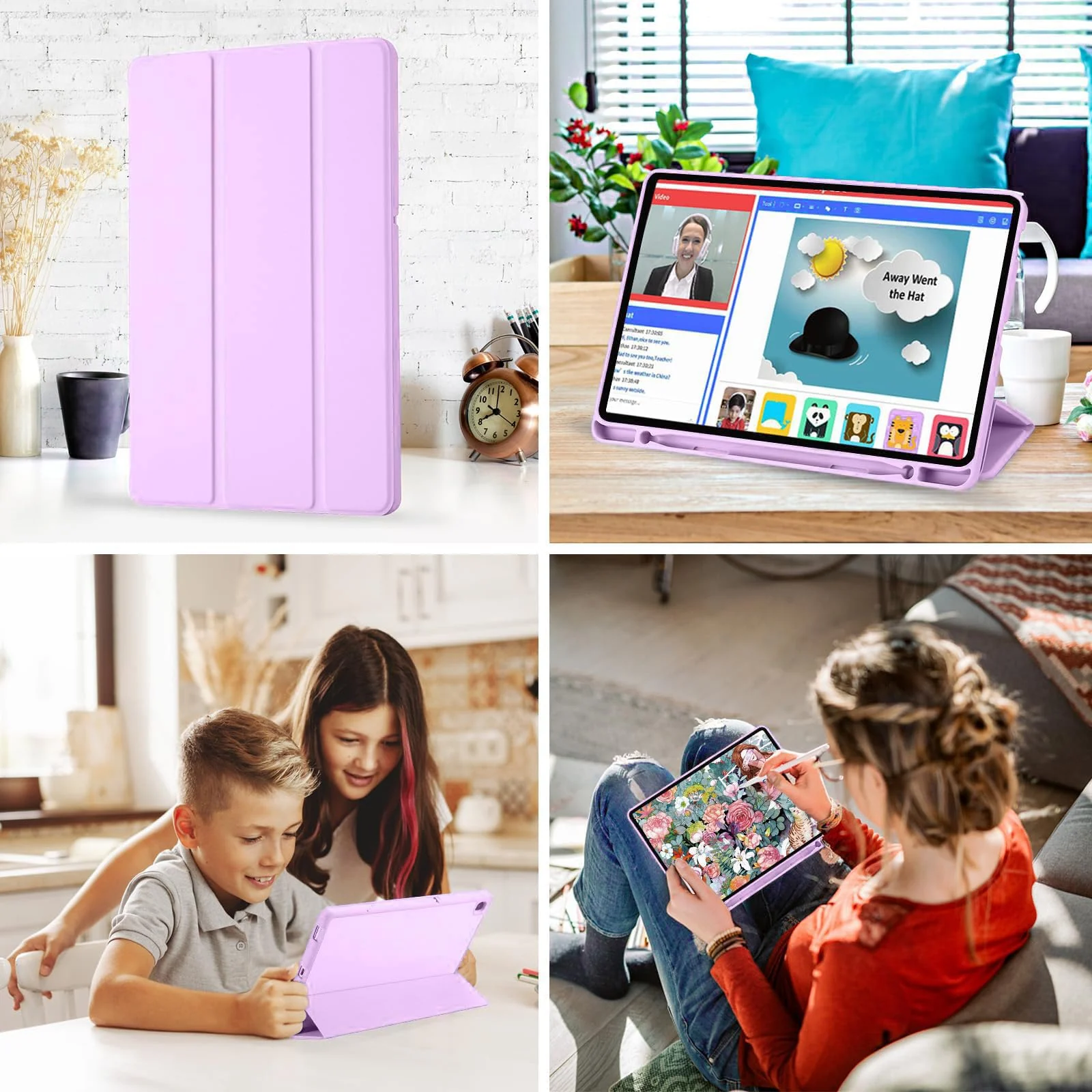 DL3 Mobilak Smart Case For Samsung Galaxy Tab S6 Lite 10.4 inch 2022 (SM-P613/P619) & 2020 (SM-P610/P615) with Pencil Holder, Soft TPU Smart Stand Back Cover Auto Wake/Sleep - Pastel Violet