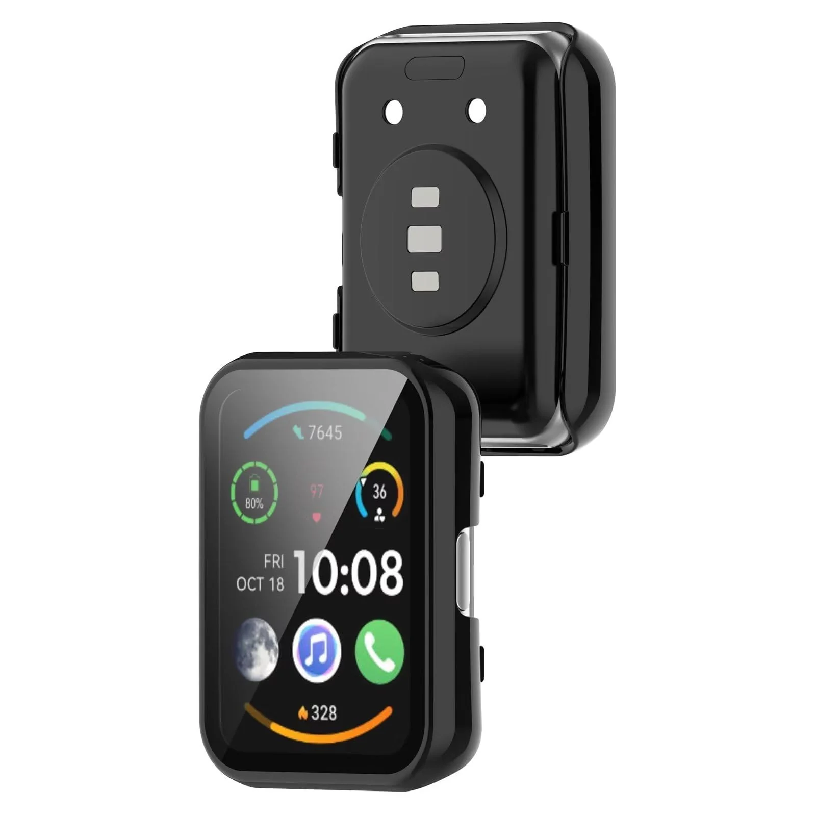 DL3 MOBILAK Full-Coverage Watch Case with Tempered Glass for Huawei Watch Fit / Honor Watch ES, Black