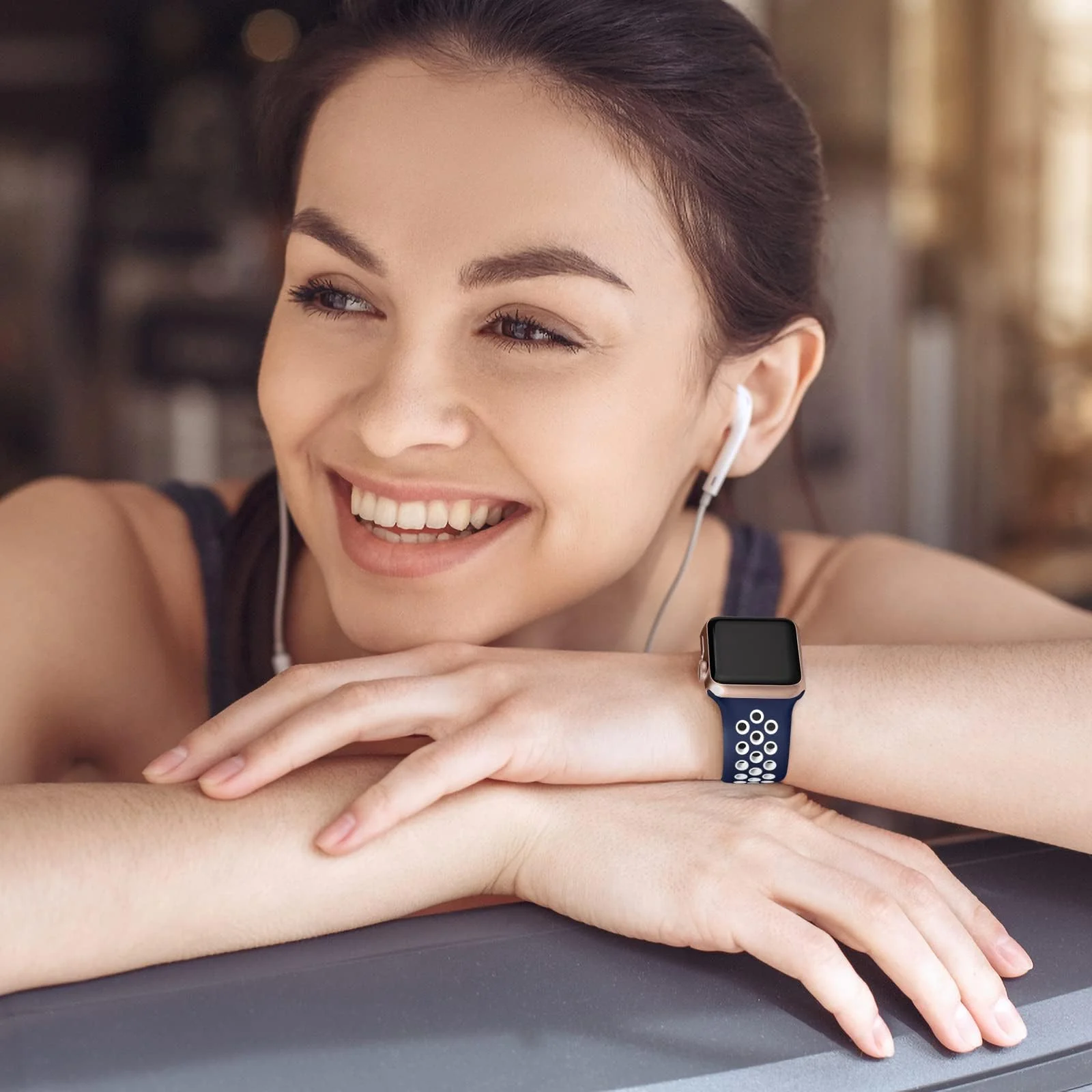 DL3 Mobilak Sport Strap For Apple Watch 49mm 45mm 44mm 42mm 41mm 40mm 38mm, Breathable Silicone Double Hole Band, for iWatch Ultra 2 Series 9 8 7 6 5 4 3 SE (&, 38mm/40mm/41mm) - Blue & White