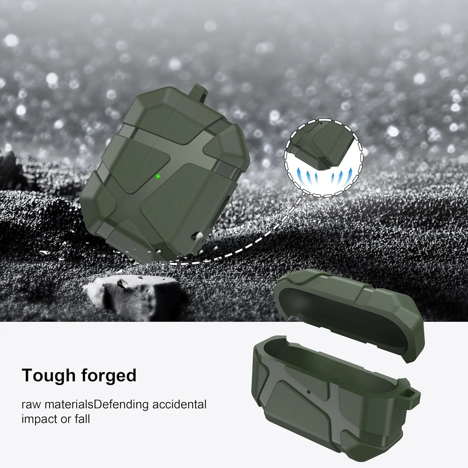 DL3 Mobilak AirPods Pro 1/2 Case, Shockproof Silicone Protective Case for Apple AirPod Pro 2nd/1st Generation, Hard Shell Design, Anti-Scratch, Front LED Light with Carabiner - Green