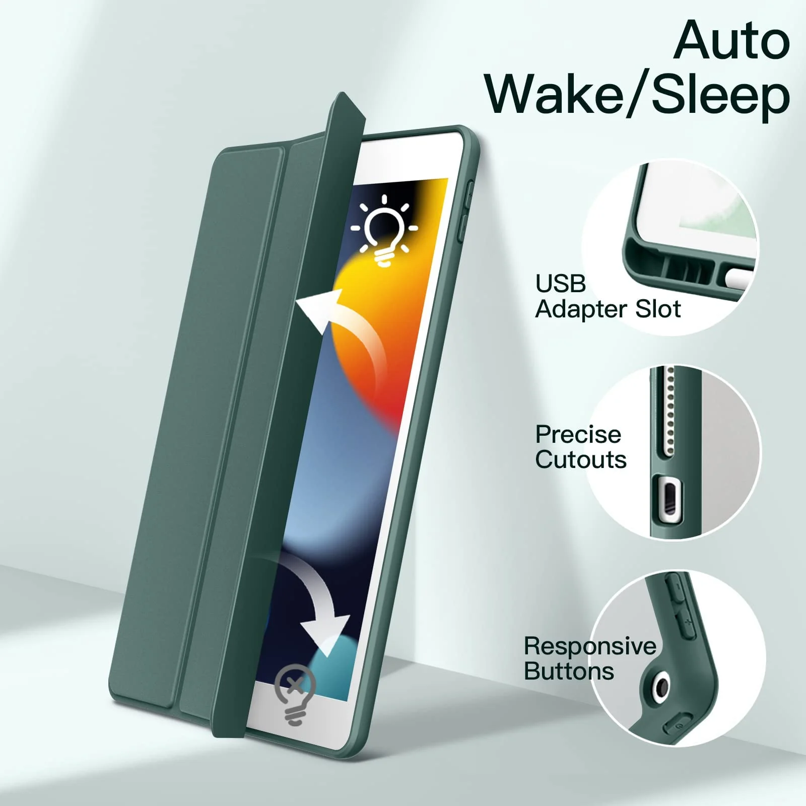 DL3 Mobilak Case for iPad 10.2-Inch (9th/8th/7th Generation, 2021/2020/2019), Clear Shockproof Back Cover Built-in Pencil Holder, Auto Sleep/Wake - Green
