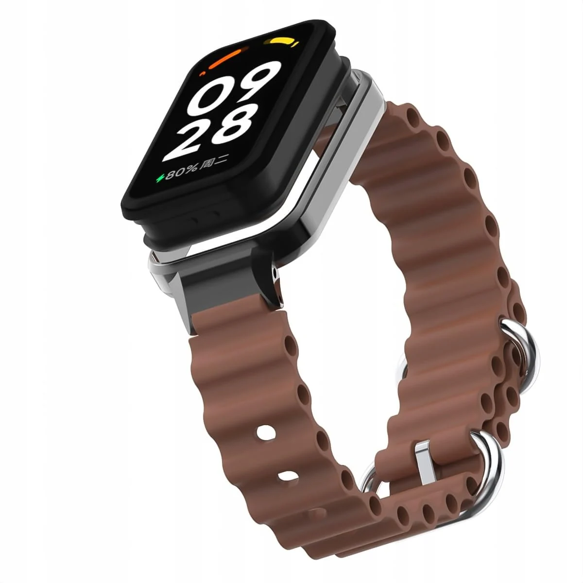 DL3 Mobilak Ocean Strap Compatible with Xiaomi Redmi Band 2/Smart Band 8 Active, Adjustable Silicone Band with Metal Buckle and Frame for Women and Men - Brown