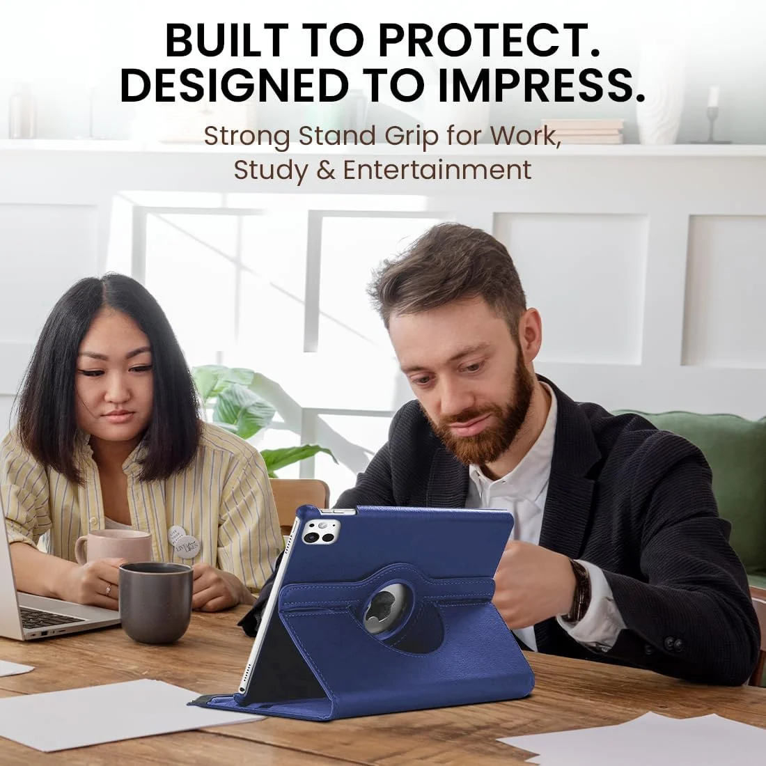 DL3 Mobilak Protective Cover for iPad Pro 13 inch Case M5/M4 (2025/2024), 360° Rotatable Smart Stand, Leather Folio Flip Cover with Multi-Angle Viewing, Auto Wake Sleep - Blue
