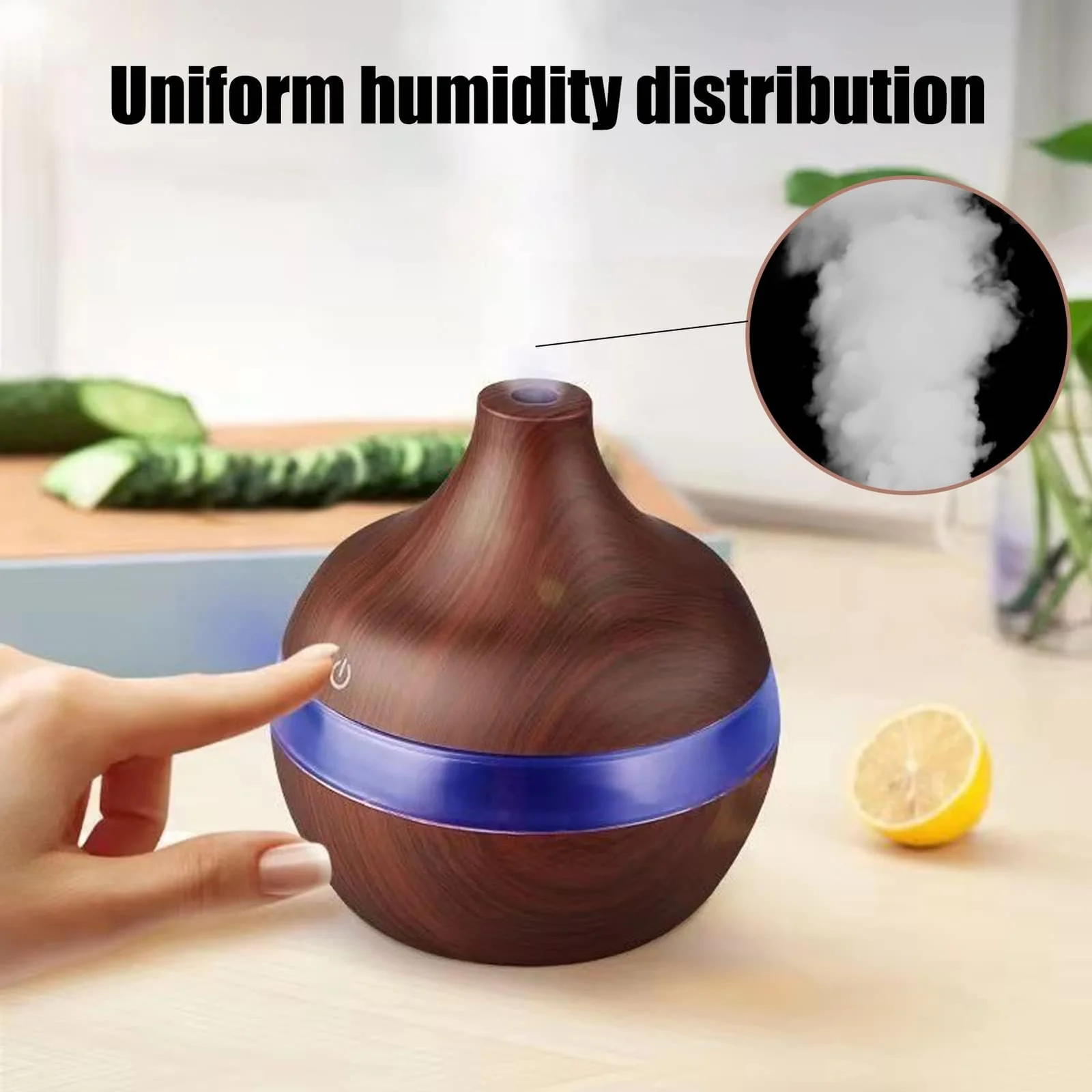 Mobigon Wood Cool Mist Ultrasonic Humidifier for Room Moisture, Aroma Diffuser for Home, 300ml Essential Oil Diffuser with 7 Colorful Night Light, Auto Shut-Off, Home, Office, car - D. Dark Brown