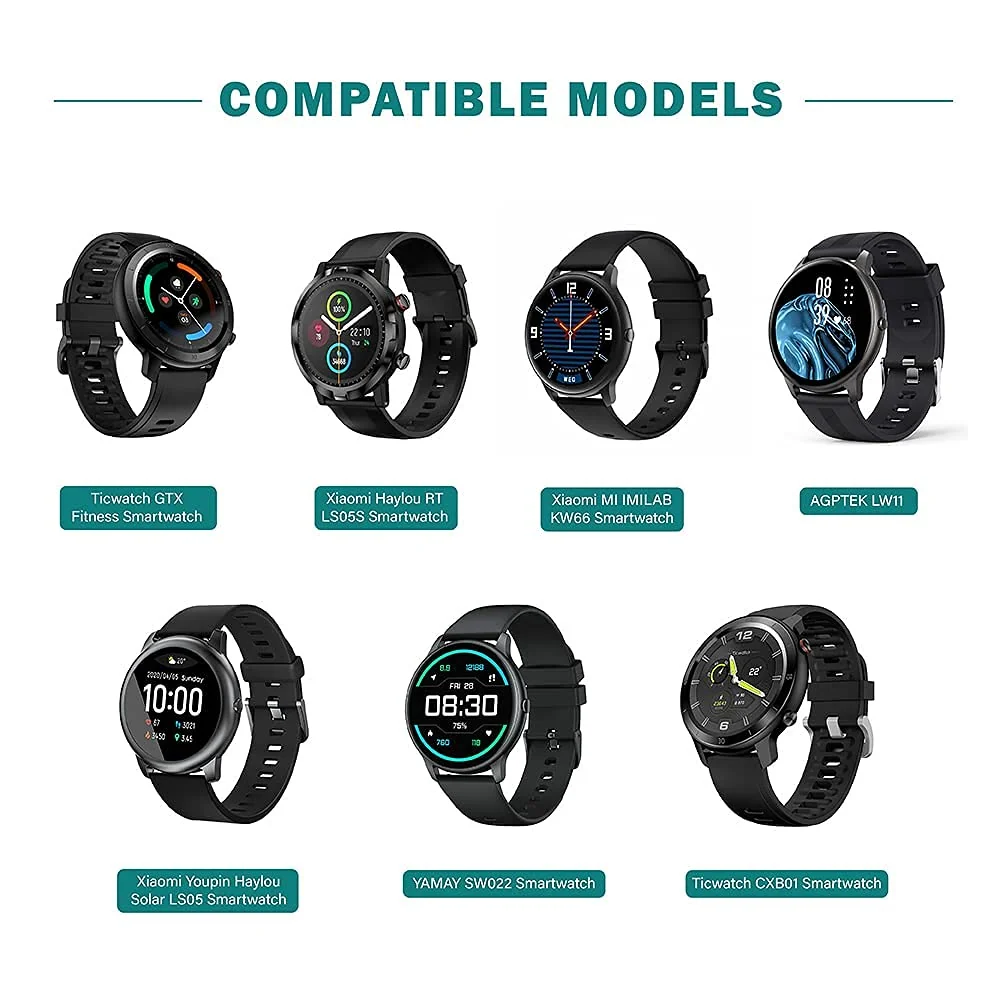 DL3 Mobilak Magnetic Charger Compatible with YAMAY SW022, AGPTEK LW11, Ticwatch GTX, Xiaomi Haylou Solar LS05 - USB 2 Pins 4mm 0.16inch Charging Cable 100cm - Fitness Smartwatch Accessories - Black