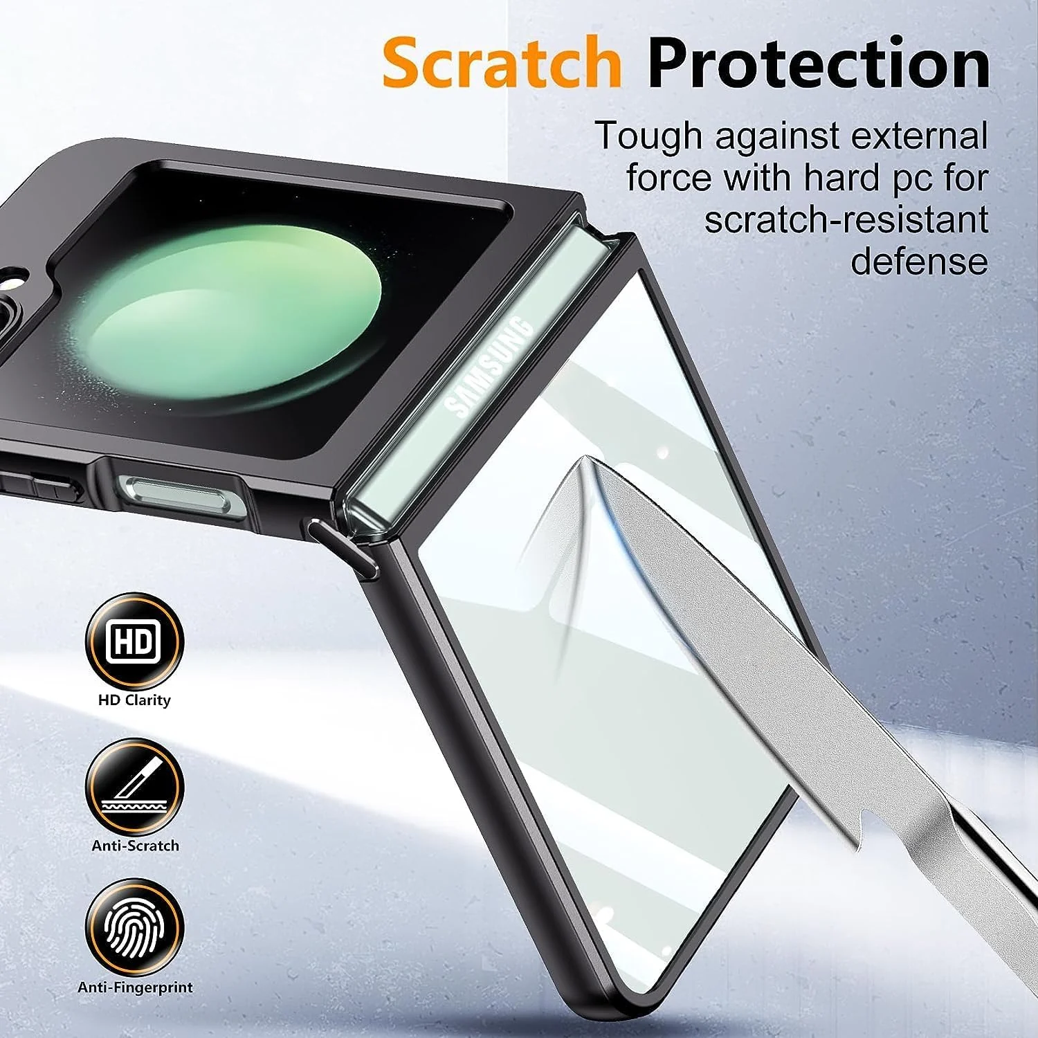 DL3 Mobilak Plated-Edge Protective Case for Samsung Galaxy Z Flip 5, Camera protection, Shock-absorbing protection, Scratch-resistant surface - Black