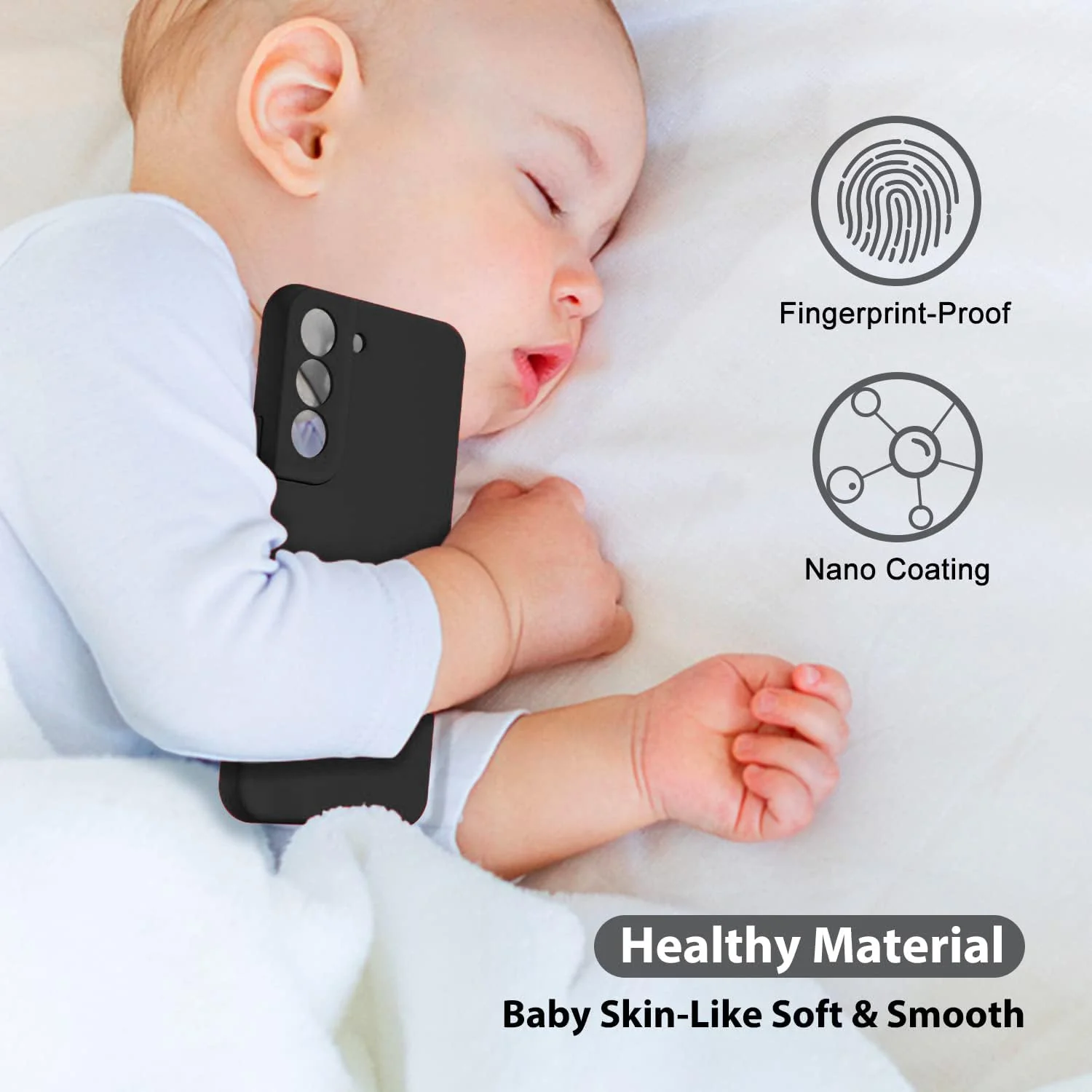 DL3 Mobilak Liquid Silicone Protective Case with Soft Microfiber Lining with Full Camera Protection for Samsung Galaxy S22 5G - Black