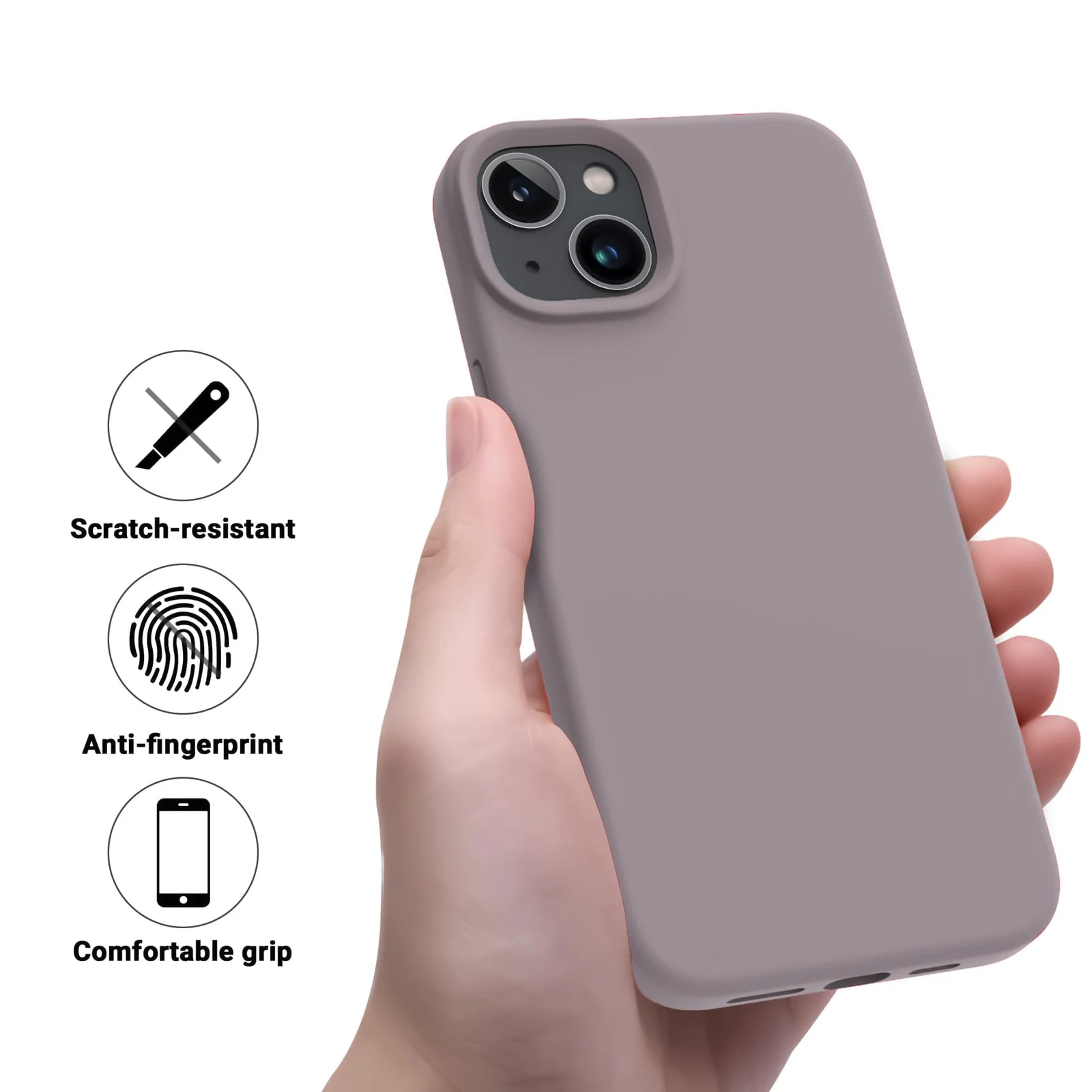 DL3 Mobilak Liquid Silicone Case for iPhone 15, Supports wireless charging, Shock-absorbing protection, Anti-fingerprint finish - Lavender Pink