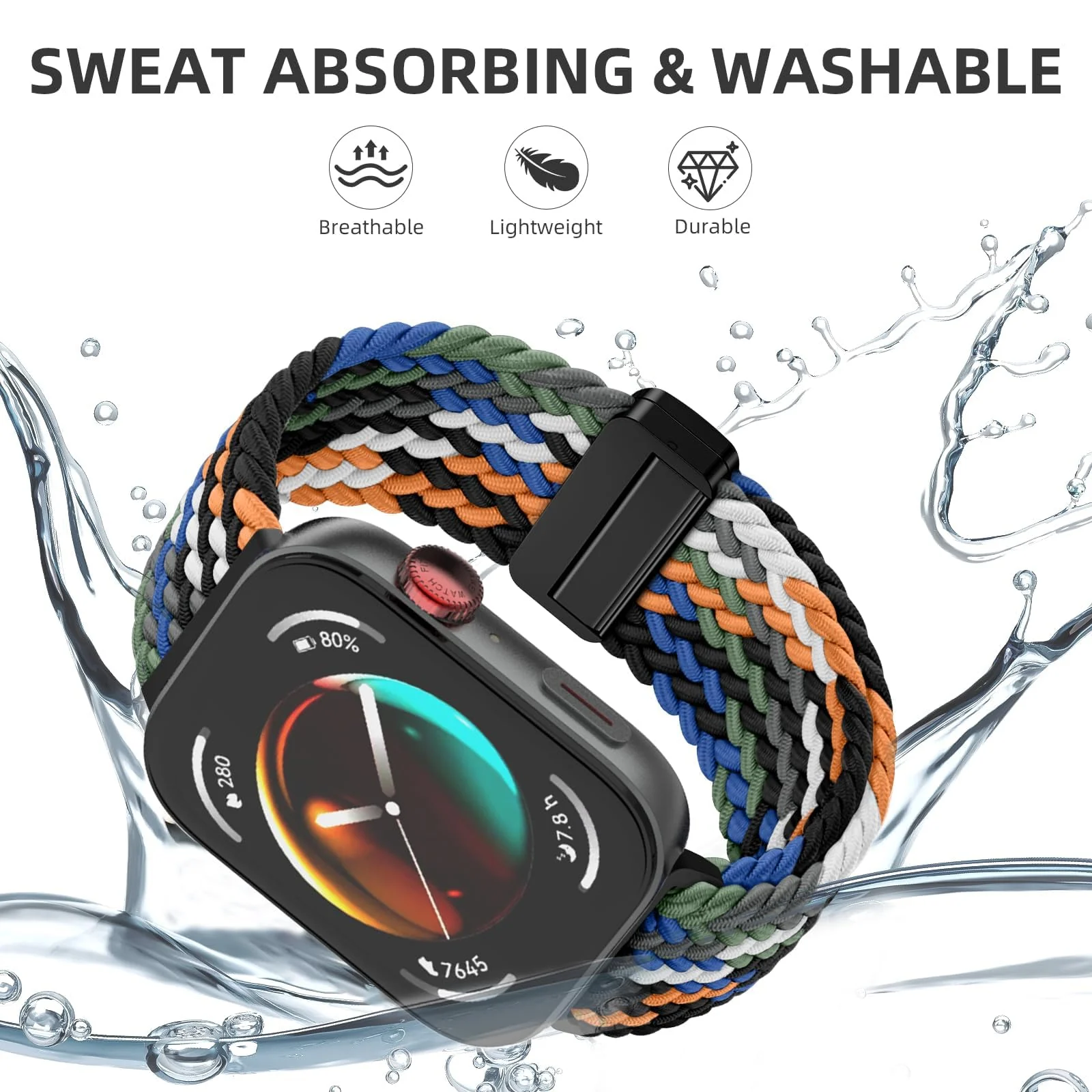 DL3 Mobilak Braided Strap for Huawei Watch Fit 4 / Fit 4 Pro/Fit 3 Bracelet, Quick Release Adjustable Nylon Sport Elastic Loop Band, Anti-Slip Magnetic Buckle Stretchy Nylon Strap - Denim Colorful