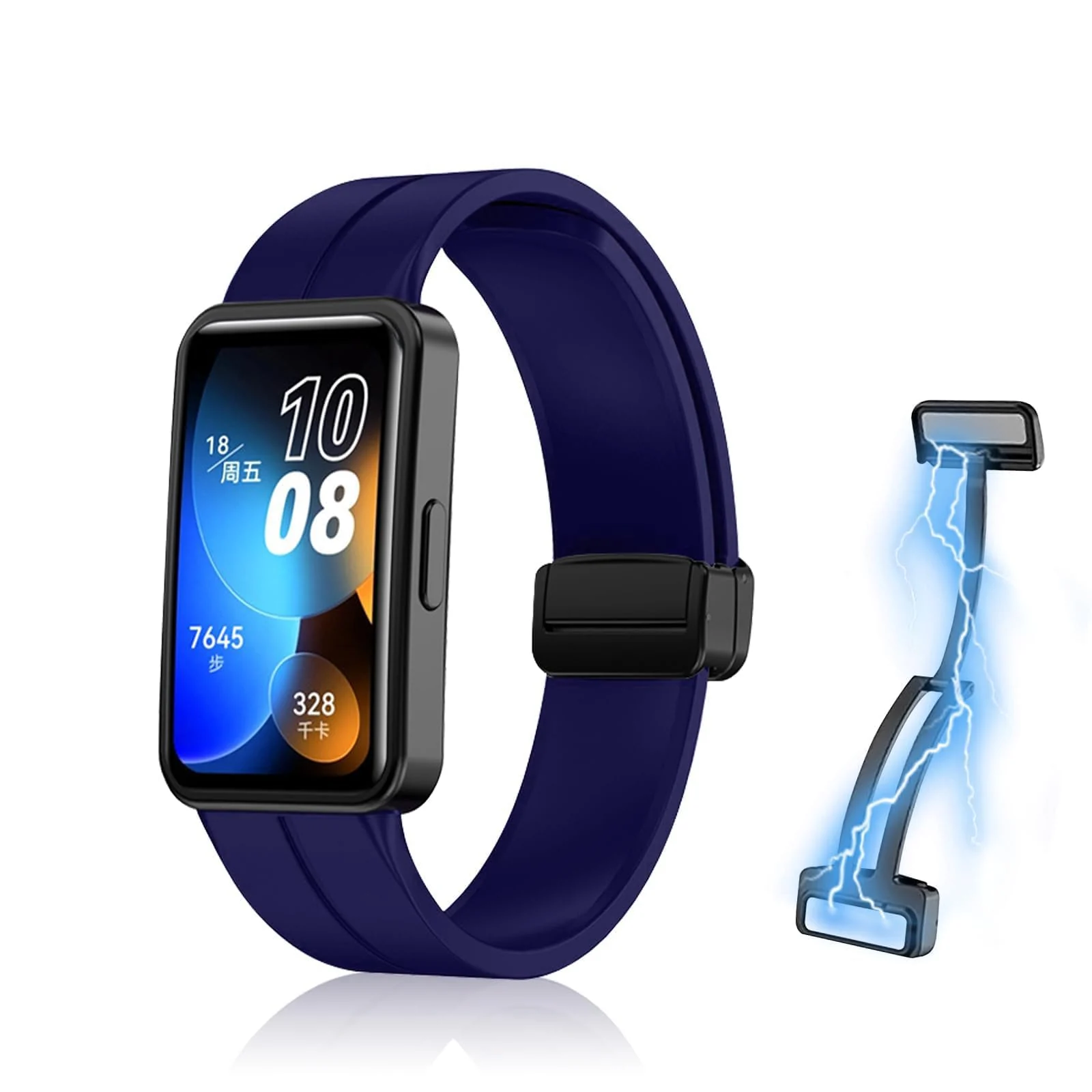 DL3 Mobilak Silicone Strap Compatible with Huawei Band 9/Huawei Band 8 Magnetic Metal Stainless Buckle Sport Silicone Strap for Huawei Band 8/9 Band Quick Release Soft Replacment Wristband - Hot Blue