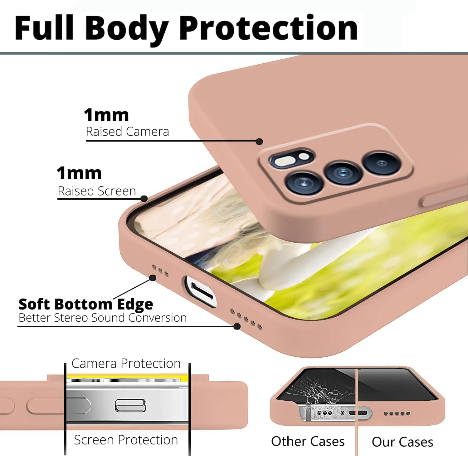 DL3 Mobilak Liquid Silicone Protective Case with Soft Microfiber Lining with Full Camera Protection for OPPO Reno 6 5G - Light Orange
